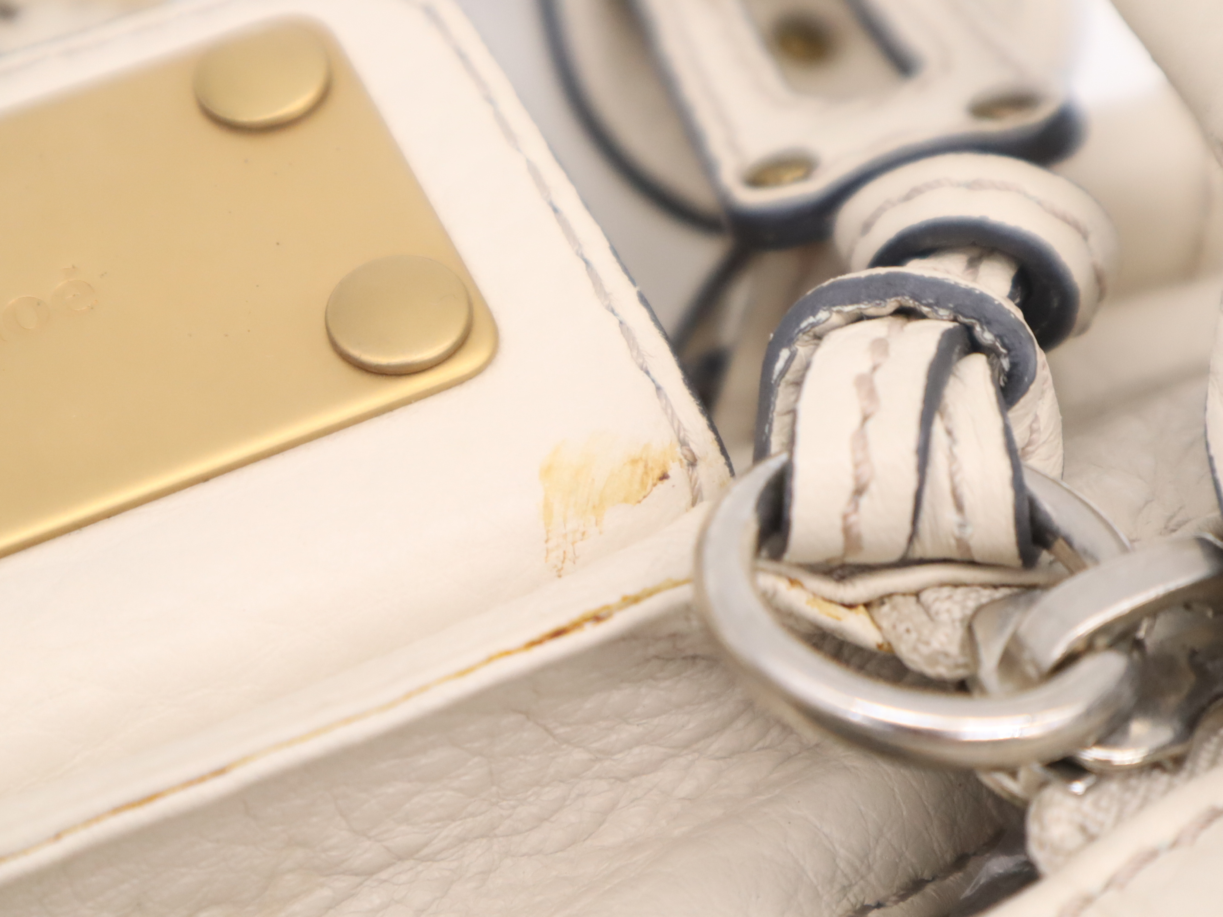 Leather Paddington Handbag with Padlock and Key, Ivory, Gold Hardware — view 9