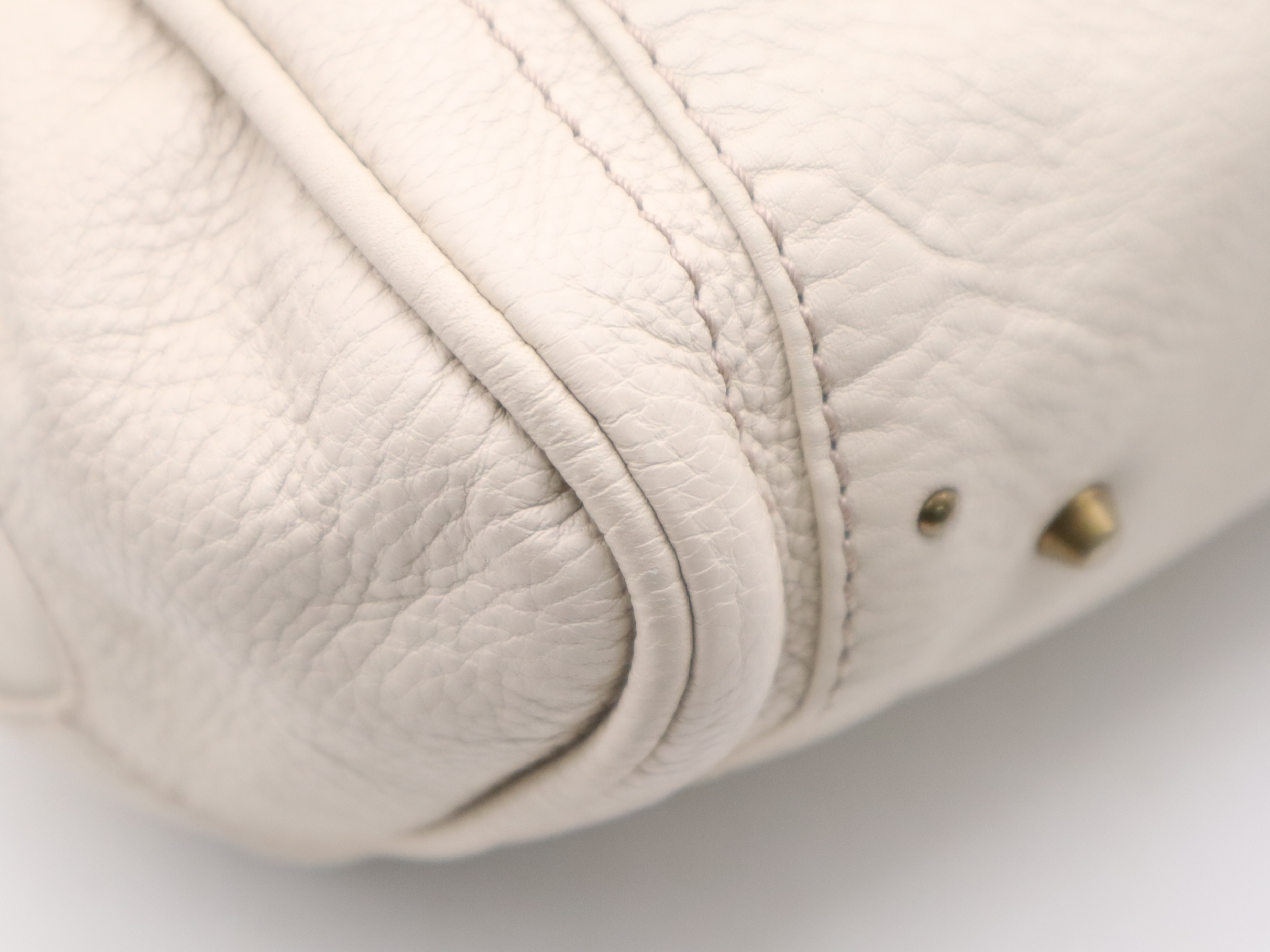 Leather Paddington Handbag with Padlock and Key, Ivory, Gold Hardware — view 10
