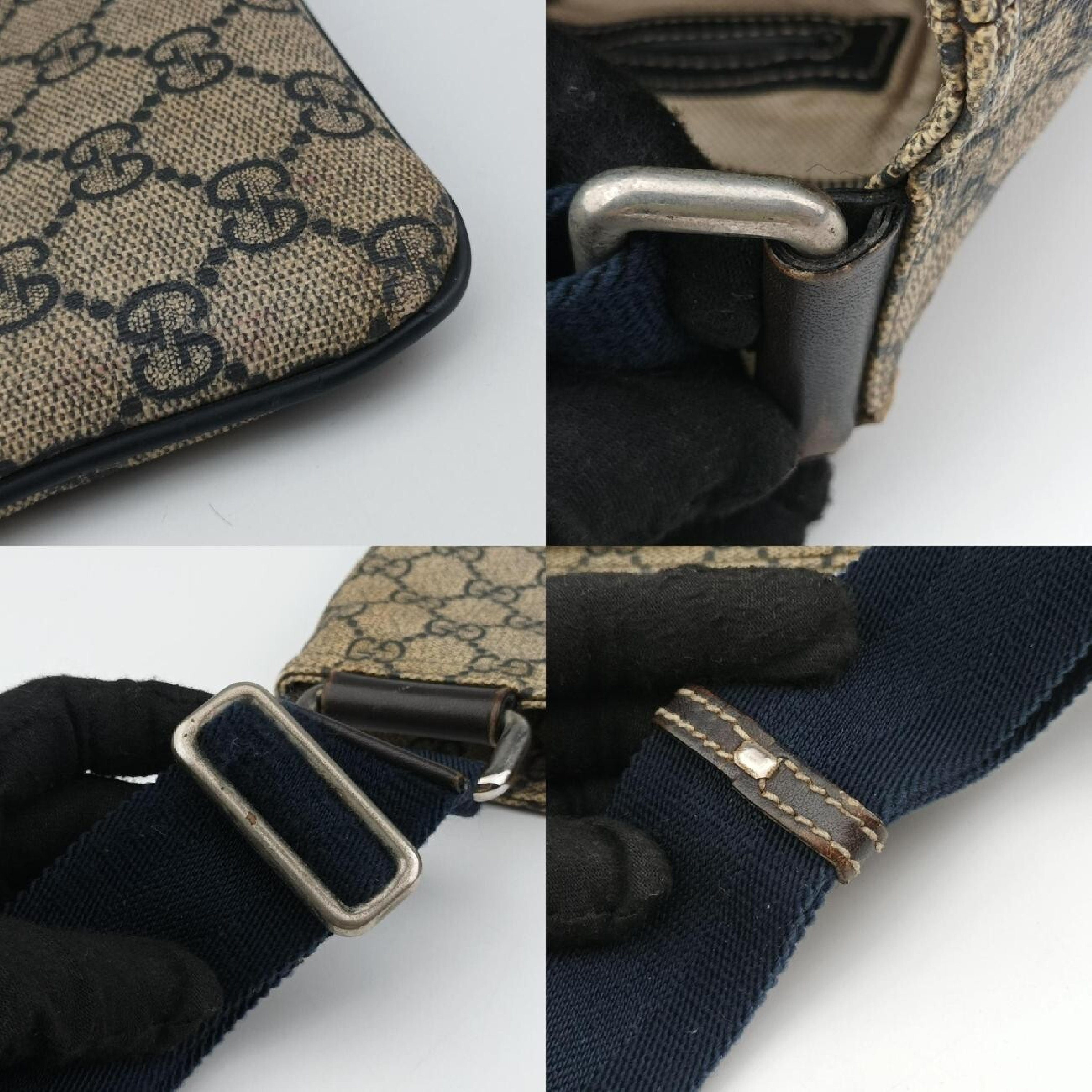 GG Plus GG Supreme Beige x Navy PVC Coated Canvas x Leather Shoulder Bag (Serial Number Unknown) 201446 — view 11