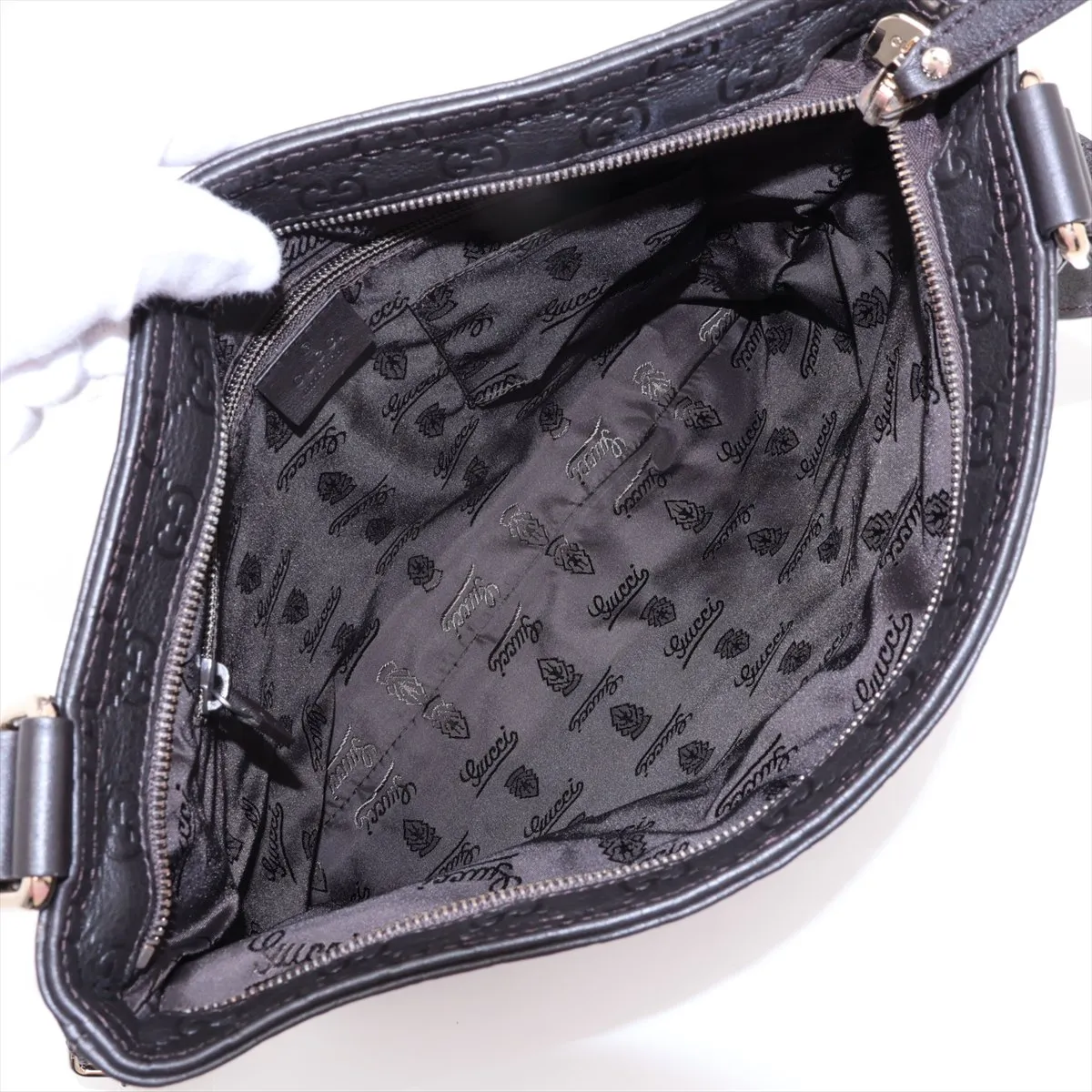 Guccissima 201446 Leather Shoulder Bag, Black — view 6