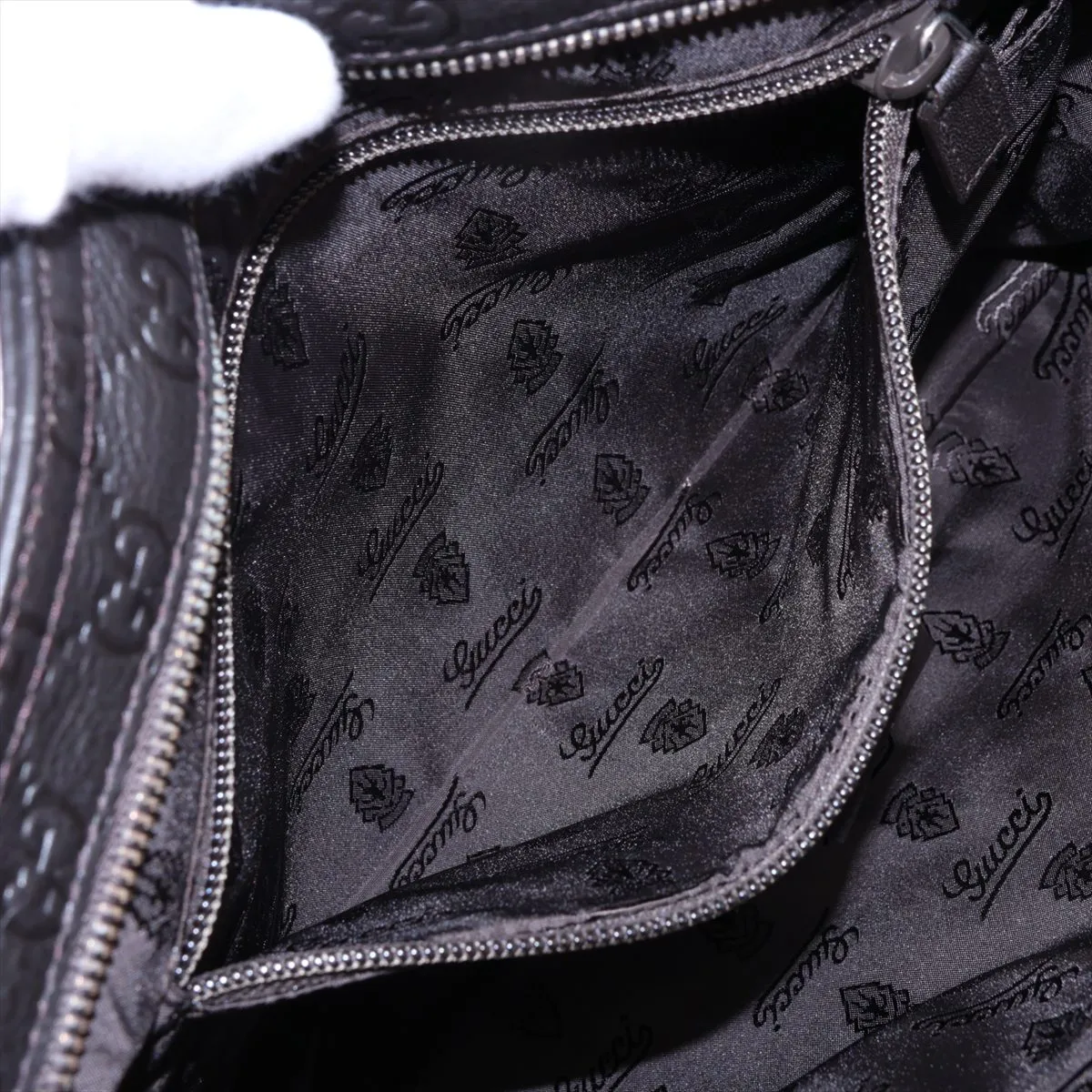 Guccissima 201446 Leather Shoulder Bag, Black — view 7