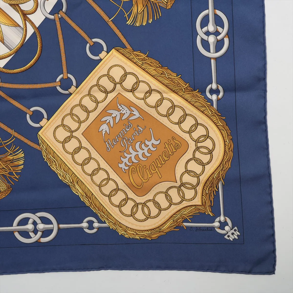 Carre 90 Cliquetis (sword pattern) scarf, silk, navy. — view 4