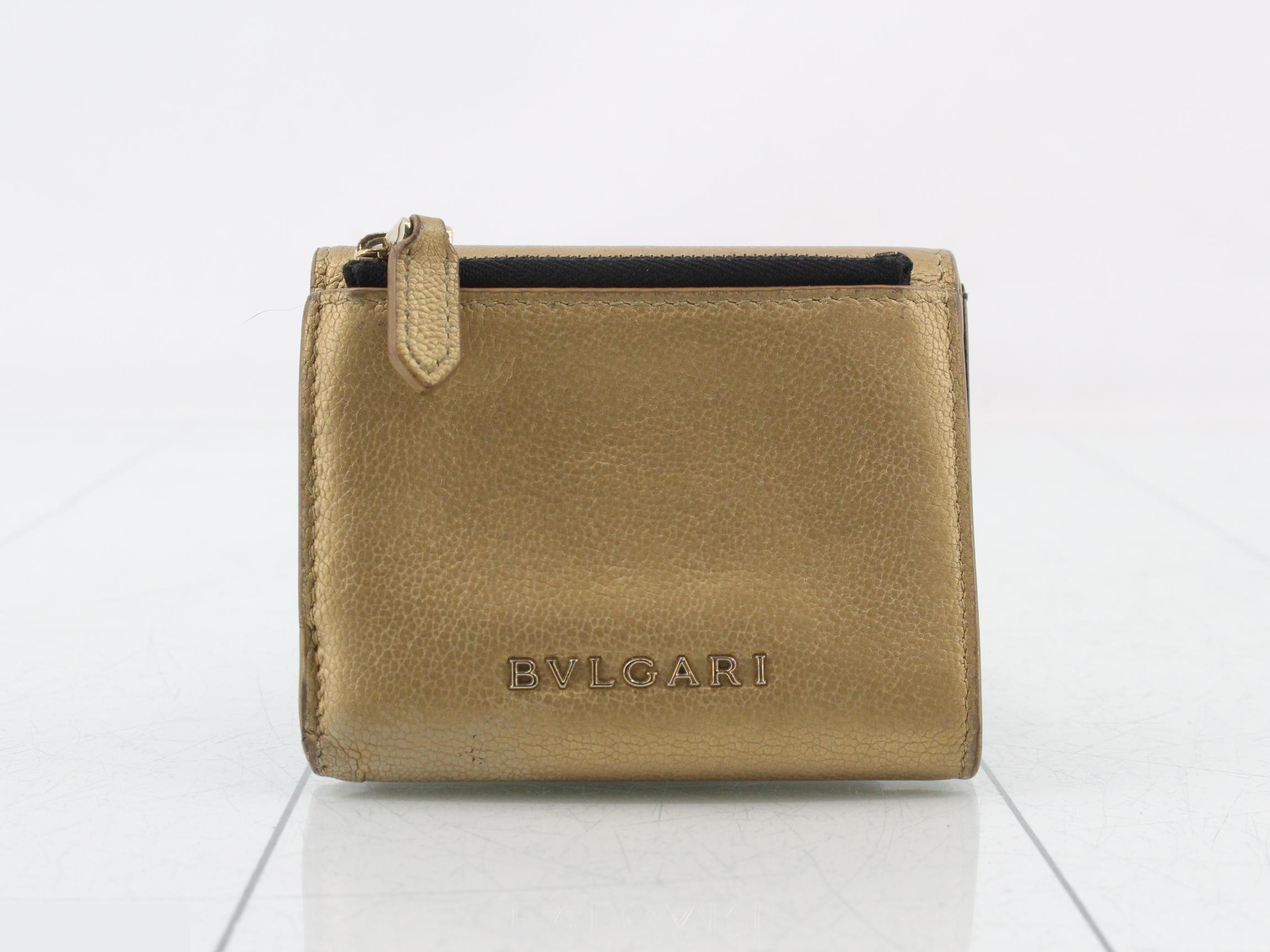 Serpenti Leather Compact Wallet, Tri-fold Wallet, Gold Color — view 2