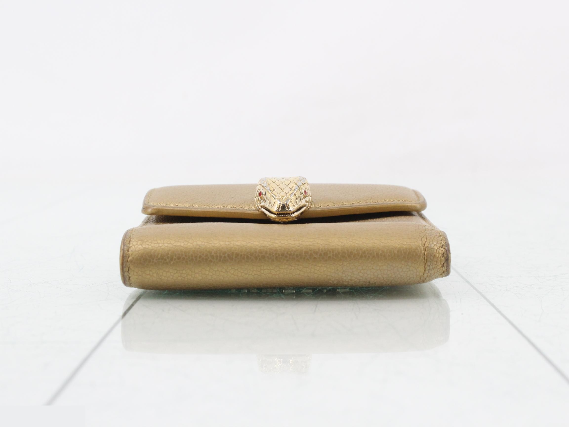 Serpenti Leather Compact Wallet, Tri-fold Wallet, Gold Color — view 3