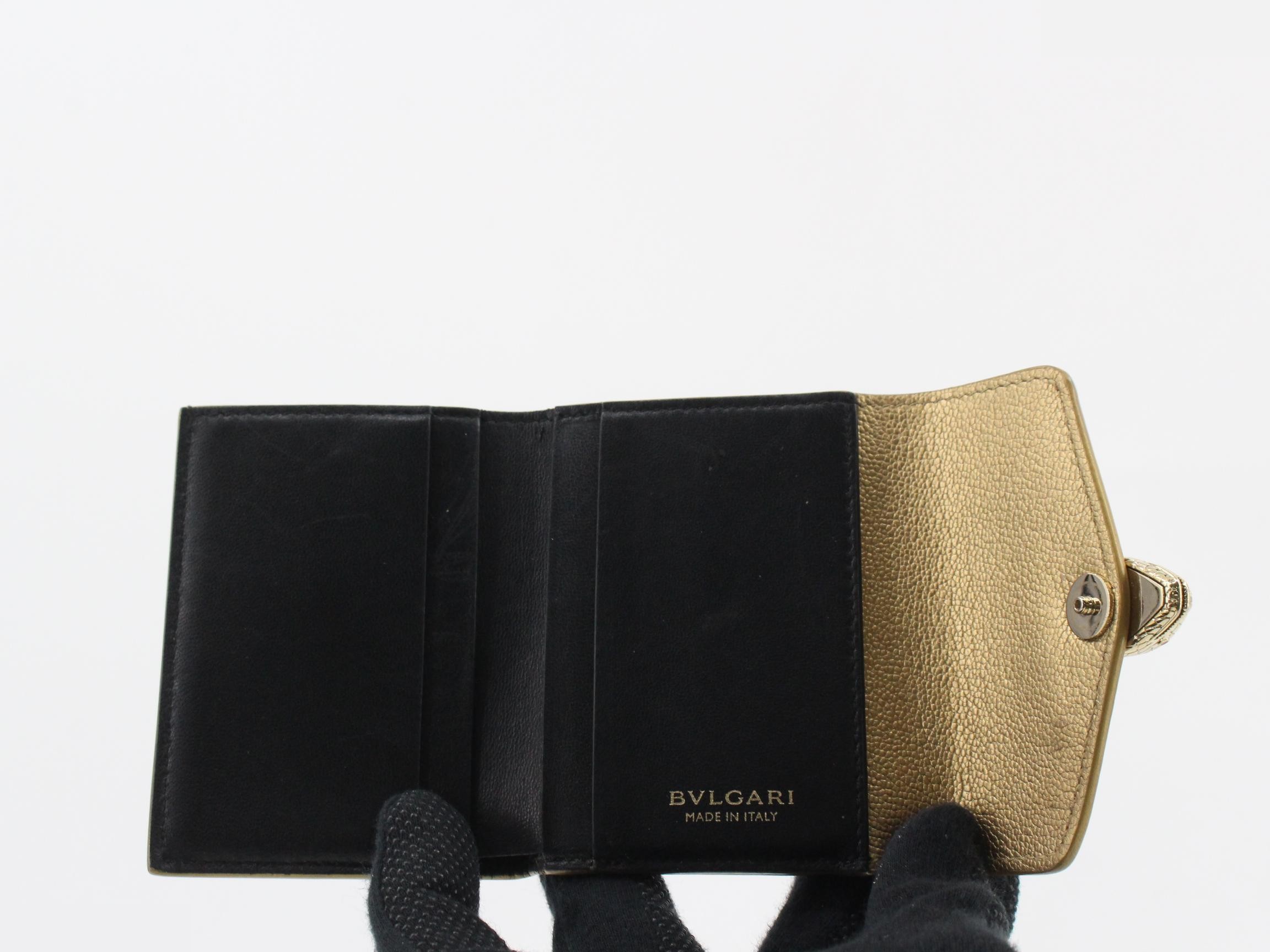 Serpenti Leather Compact Wallet, Tri-fold Wallet, Gold Color — view 4