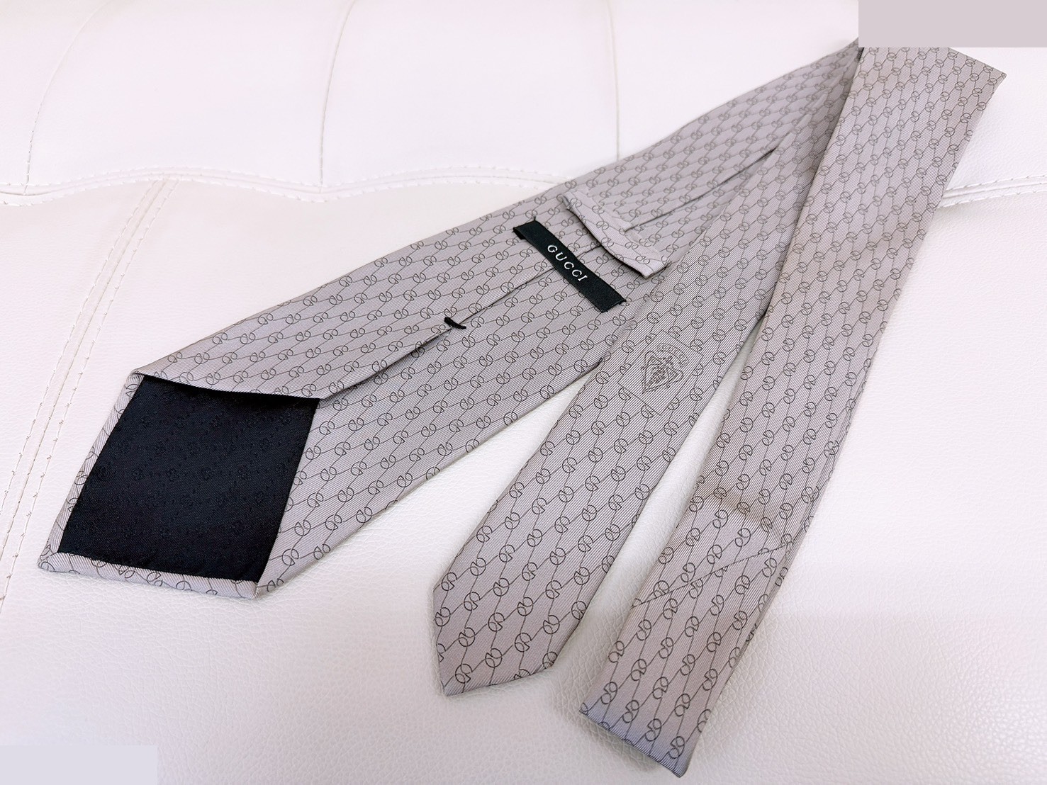 GG Pattern Silk Jacquard Tie, Dark Gray — view 2