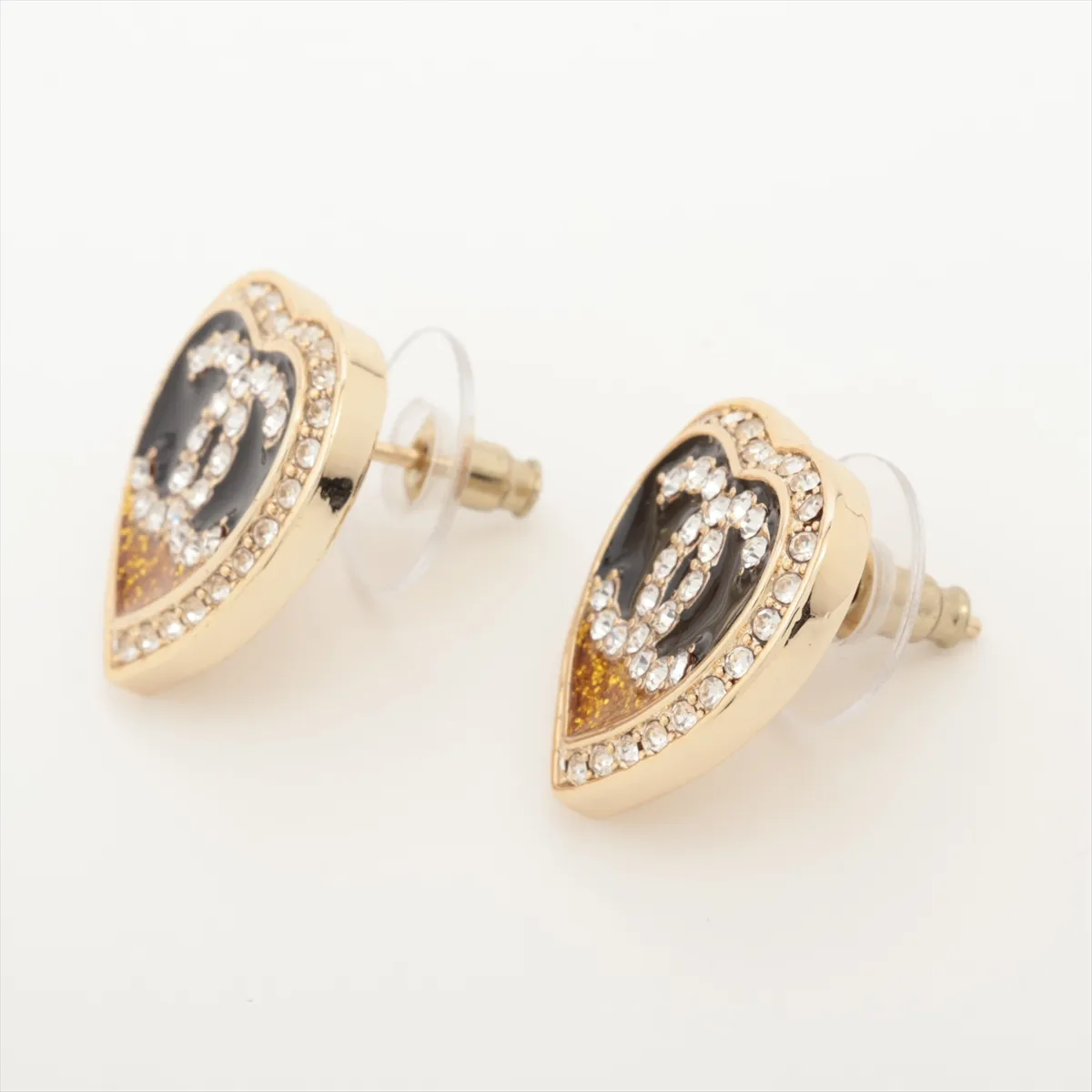 Coco Mark Heart B23C Earrings (Pair) GP x Rhinestones — view 3