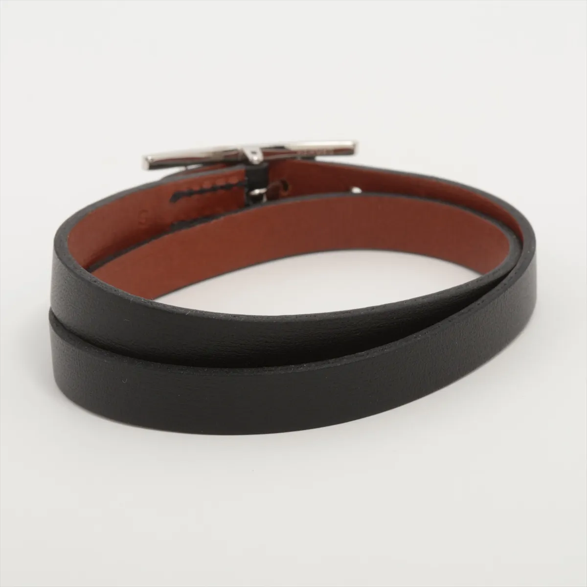 Be Api Double Tour Bracelet, GP x Leather, Black x Silver. Shows — view 2