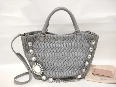 Matelassé Nappa Crystal Leather 2-Way Handbag, Gray, RN0896 (Handbag)