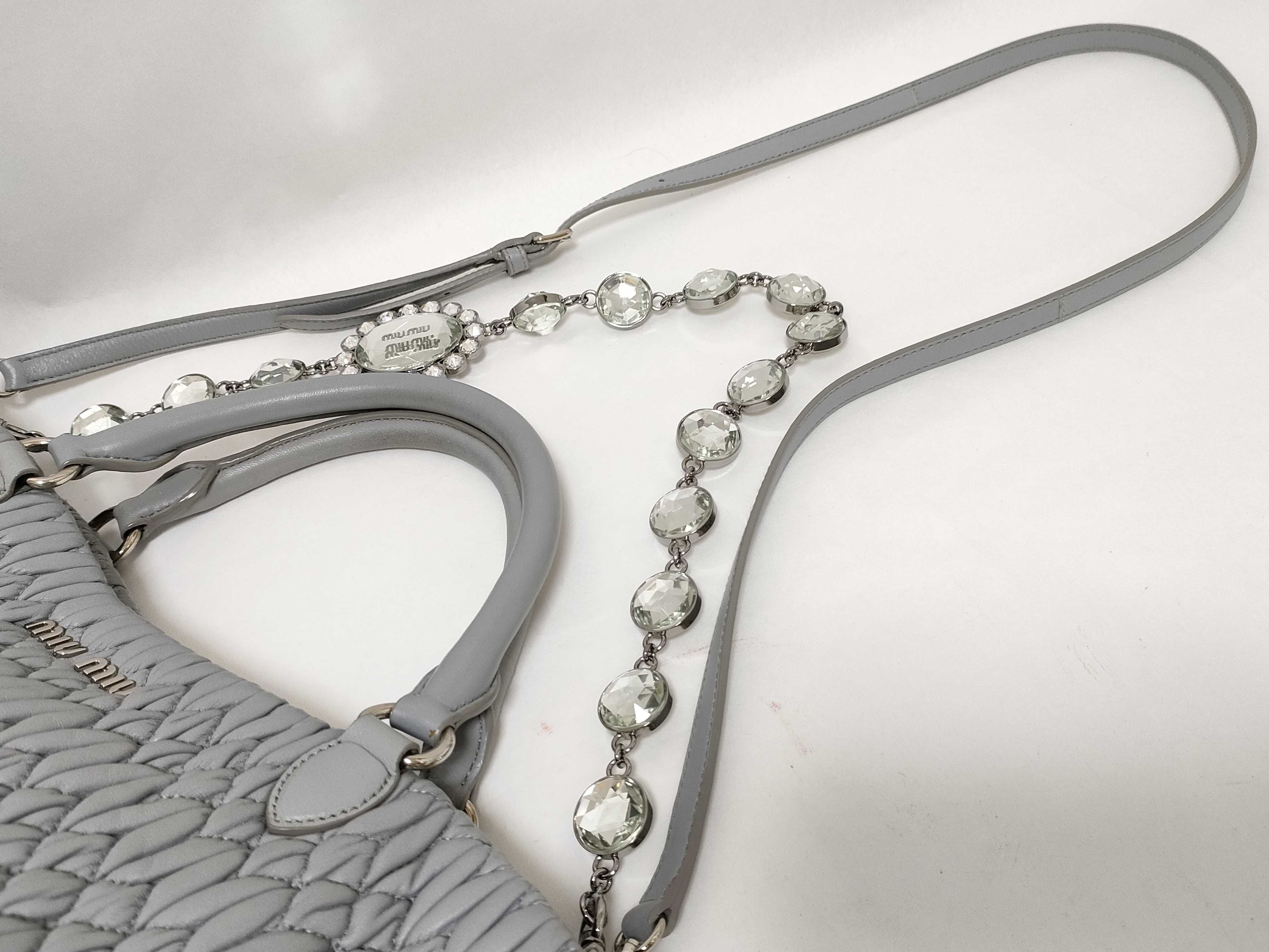 Matelassé Nappa Crystal Leather 2-Way Handbag, Gray, RN0896 (Handbag) — view 3