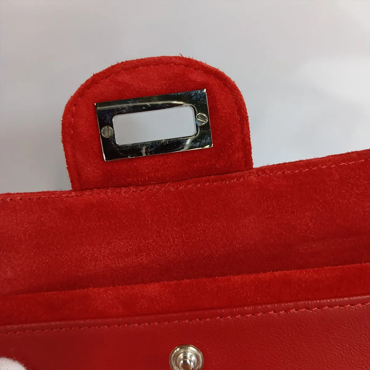 Matelassé 2.55 Suede Double Flap Double Chain Bag, Red, Silver Hardware, A37586, with unclear stamping. — view 12