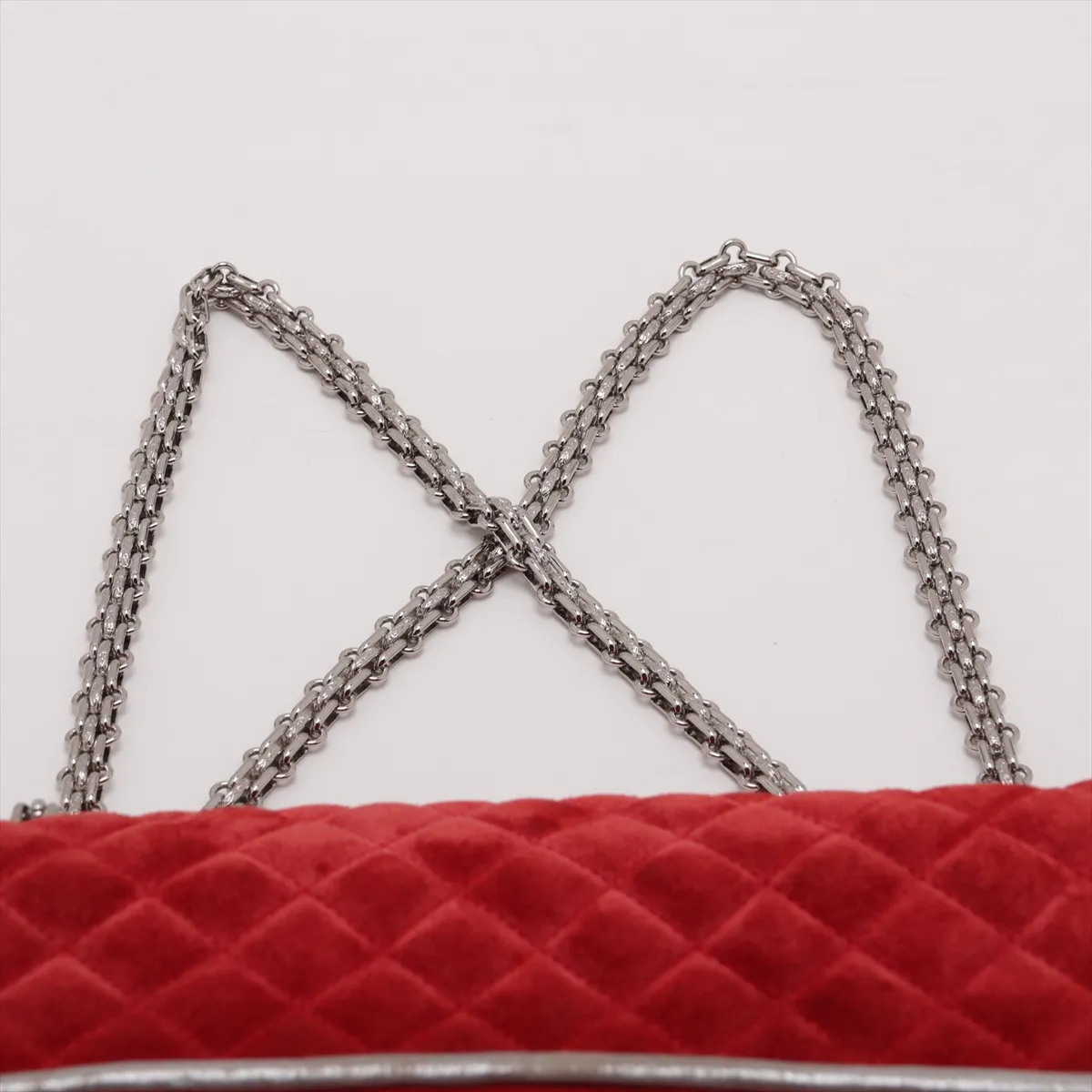 Matelassé 2.55 Suede Double Flap Double Chain Bag, Red, Silver Hardware, A37586, with unclear stamping. — view 6