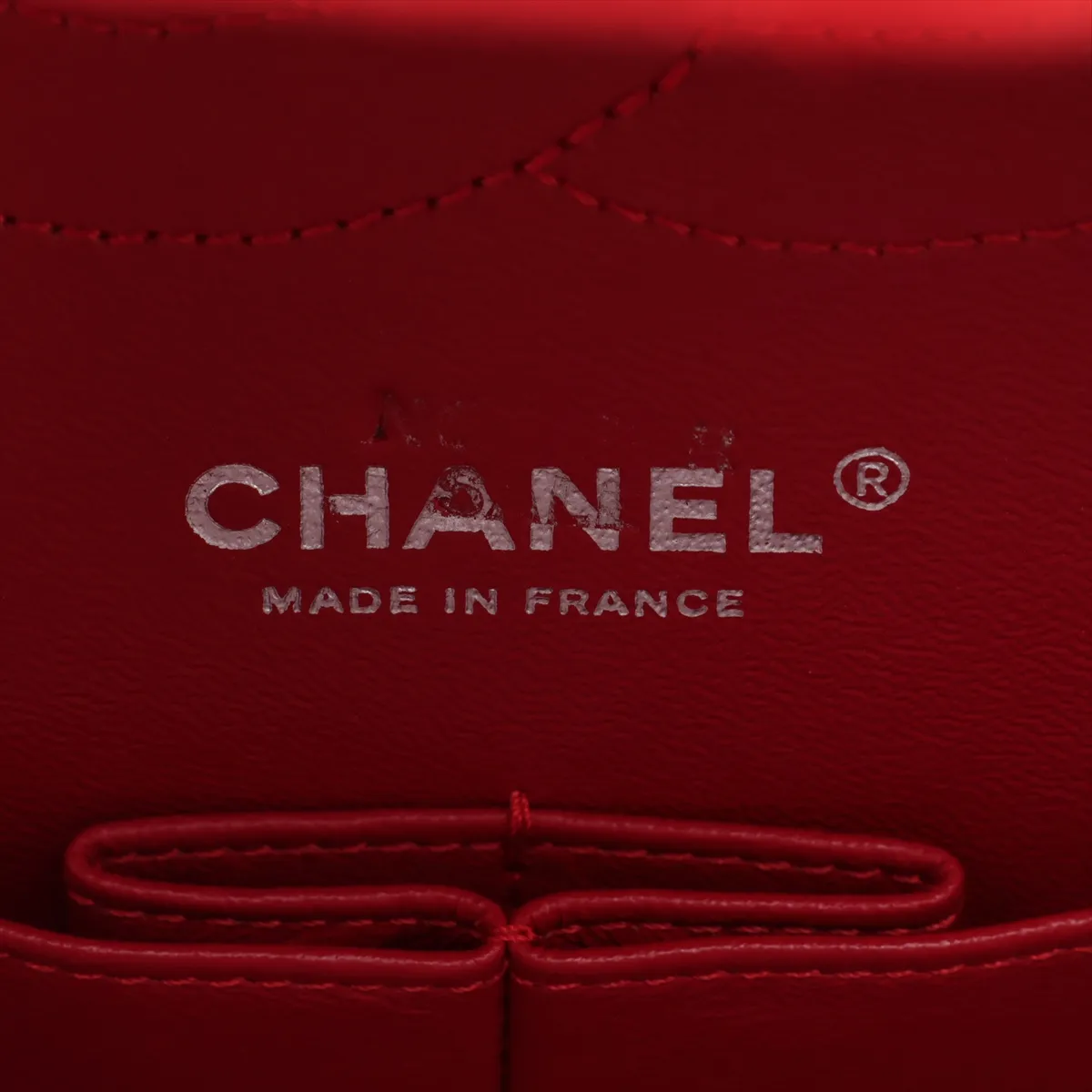 Matelassé 2.55 Suede Double Flap Double Chain Bag, Red, Silver Hardware, A37586, with unclear stamping. — view 9