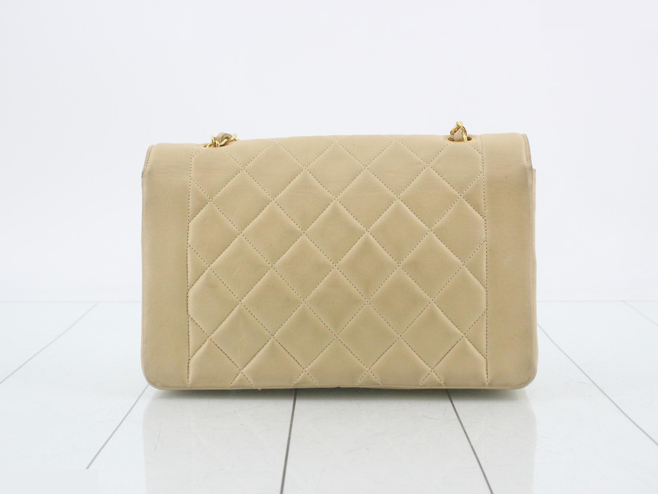 Matelassé Diana 25 Lambskin Chain Shoulder Bag, Beige — view 2