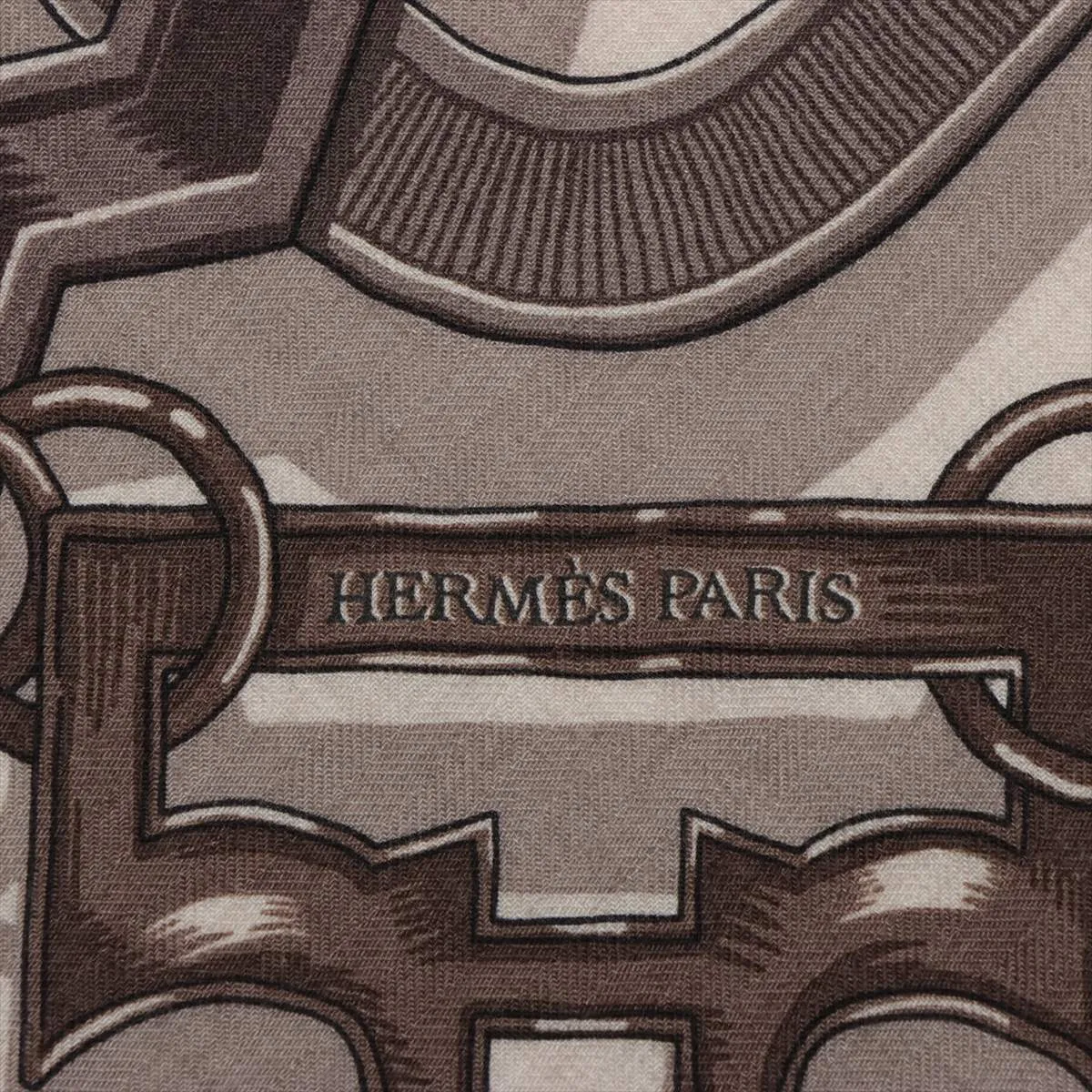 Carre H100 24 Brides et Chêne scarf, cashmere x silk, brown. Shows signs of wear, — view 6
