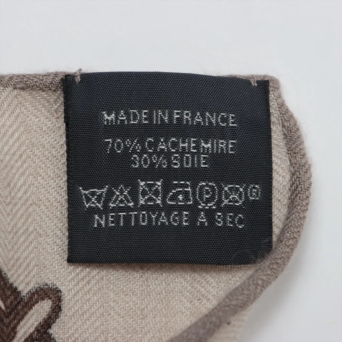 Carre H100 24 Brides et Chêne scarf, cashmere x silk, brown. Shows signs of wear, — view 7