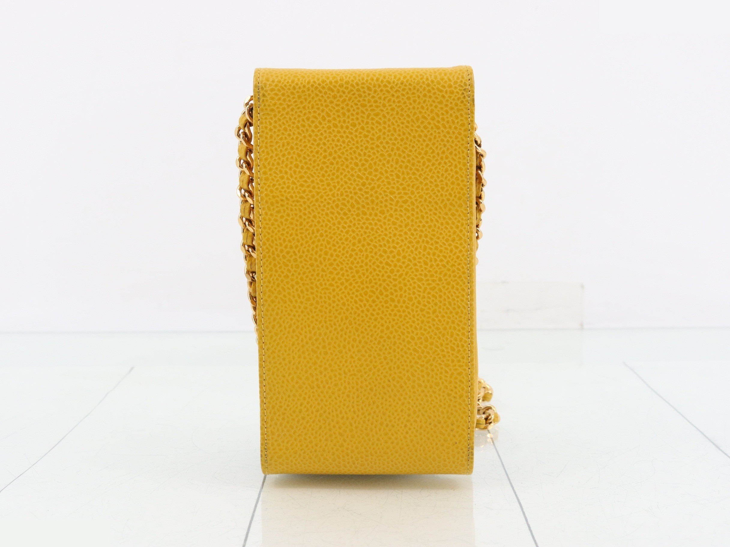 Coco Mark Chain Phone Case, Yellow, Caviar Leather, GP — view 2