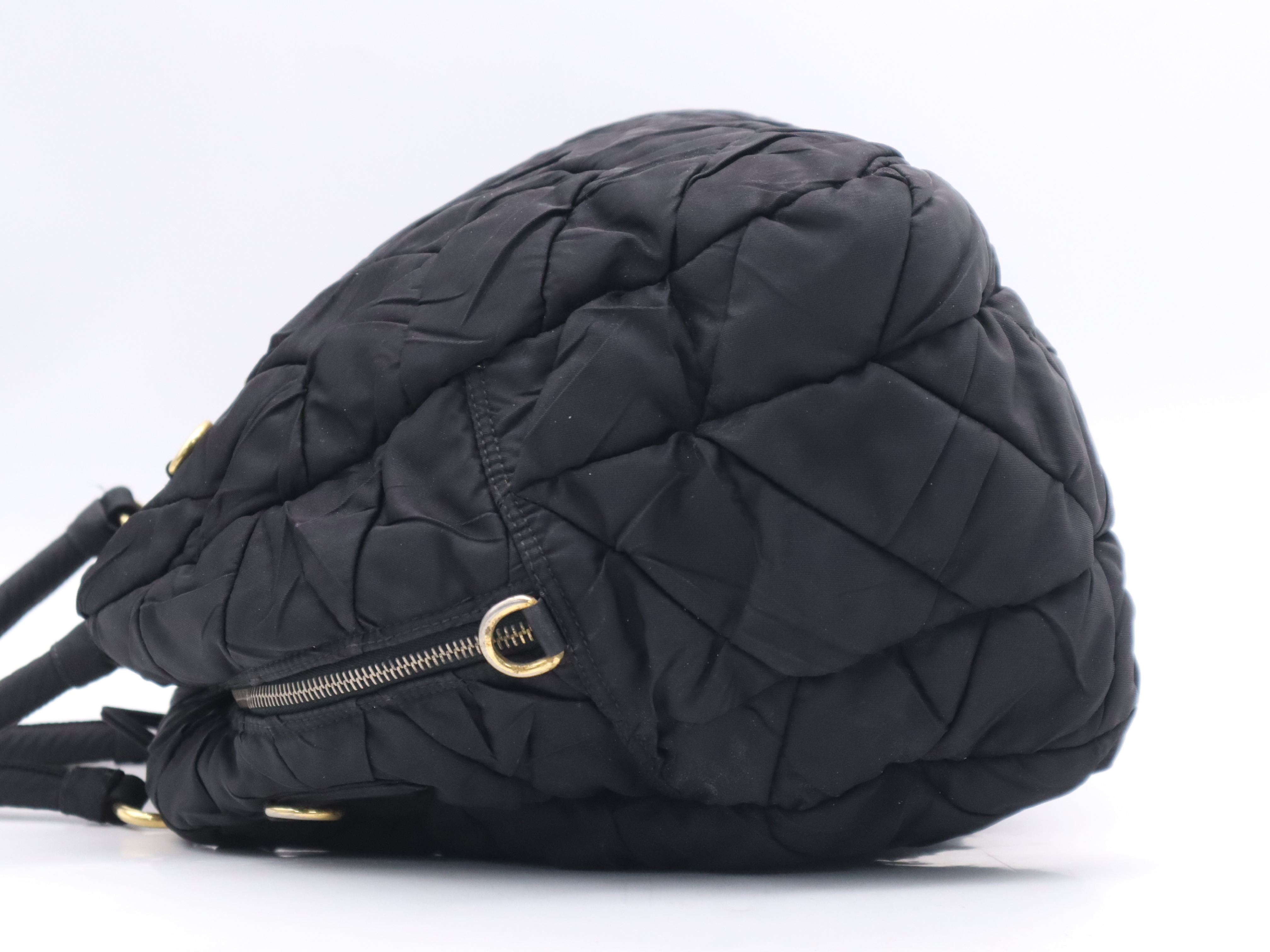 Nylon Quilted Tote Bag, Black with Gold Hardware, Name Tag and Padlock Charm. — view 3