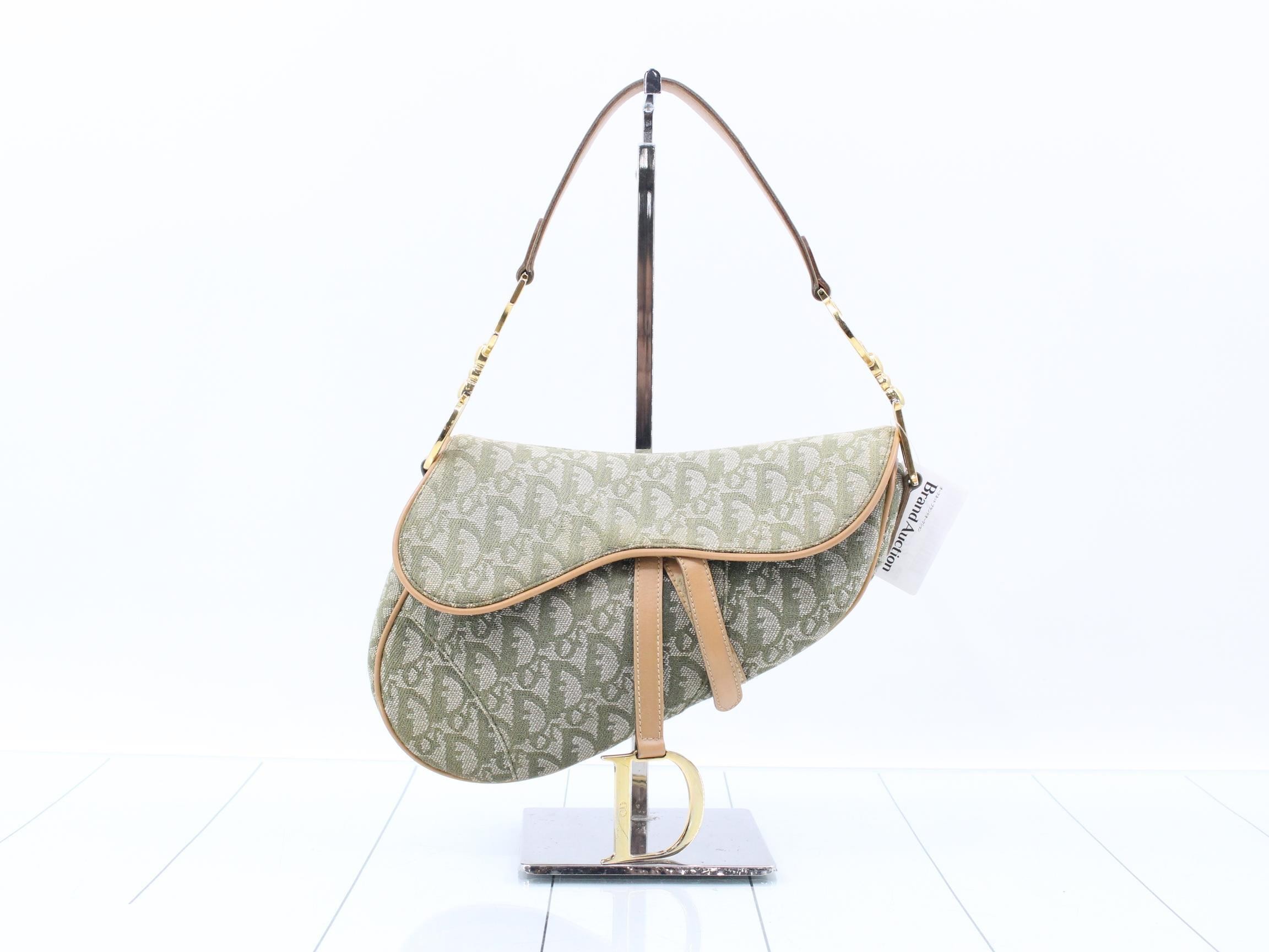Trotter Saddle Bag Canvas x Leather Shoulder Bag Green