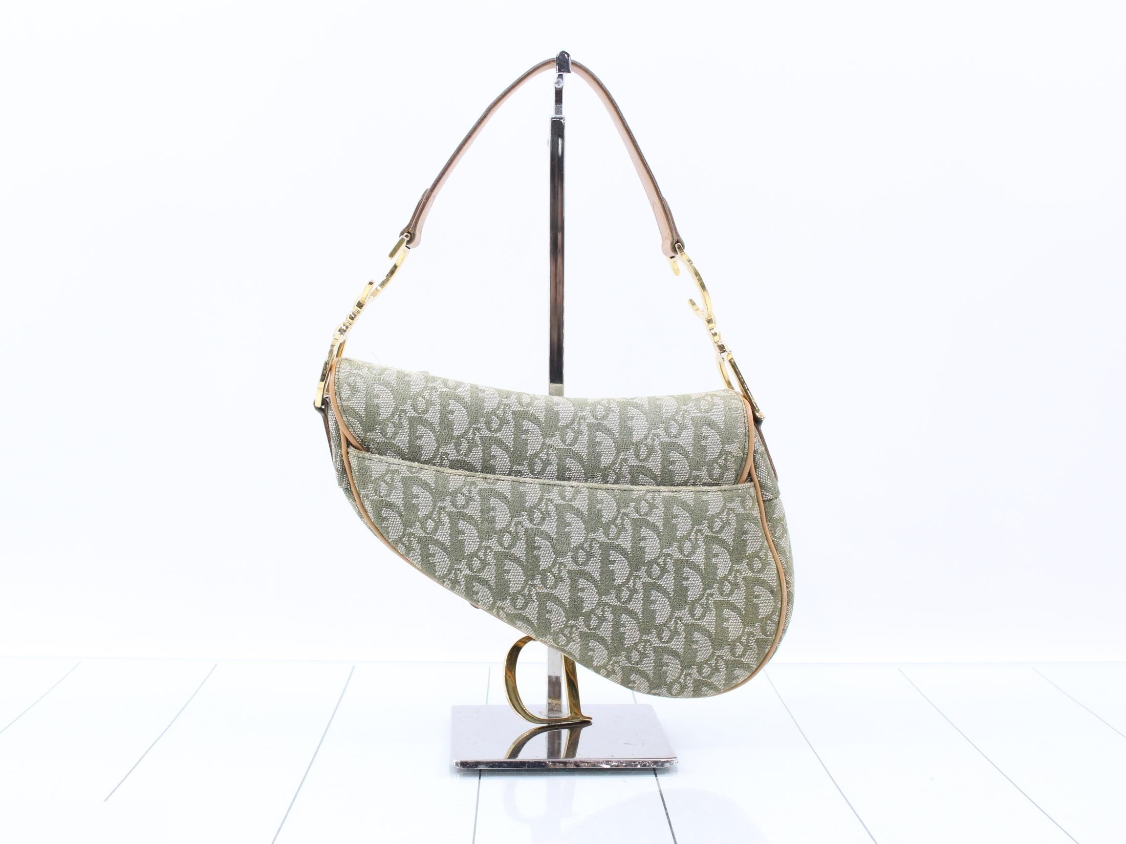 Trotter Saddle Bag Canvas x Leather Shoulder Bag Green — view 2