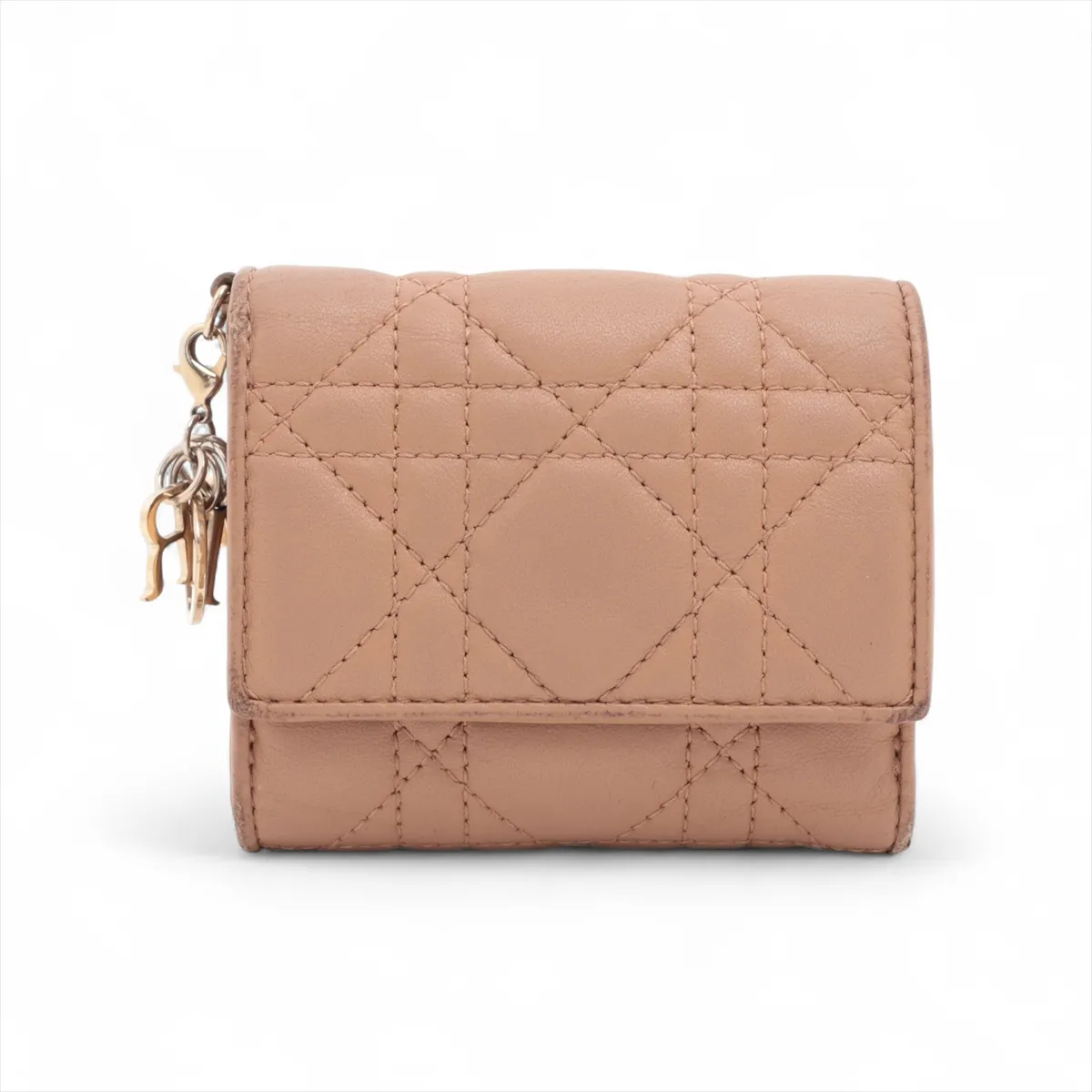 Lady Dior Lotus Wallet Leather Compact Wallet Brown