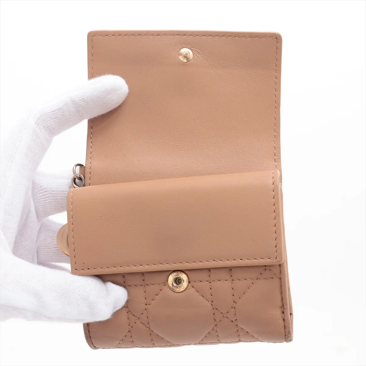 Lady Dior Lotus Wallet Leather Compact Wallet Brown — view 3