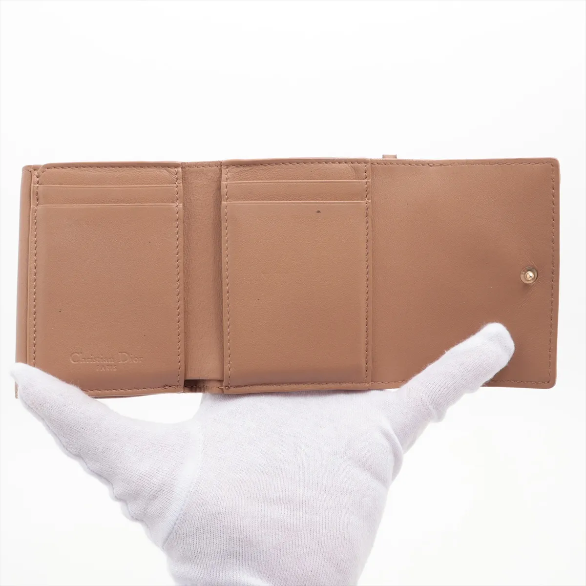 Lady Dior Lotus Wallet Leather Compact Wallet Brown — view 4