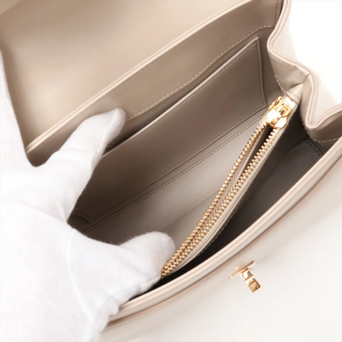 16th Anniversary Small Leather 2-Way Handbag, Beige — view 11
