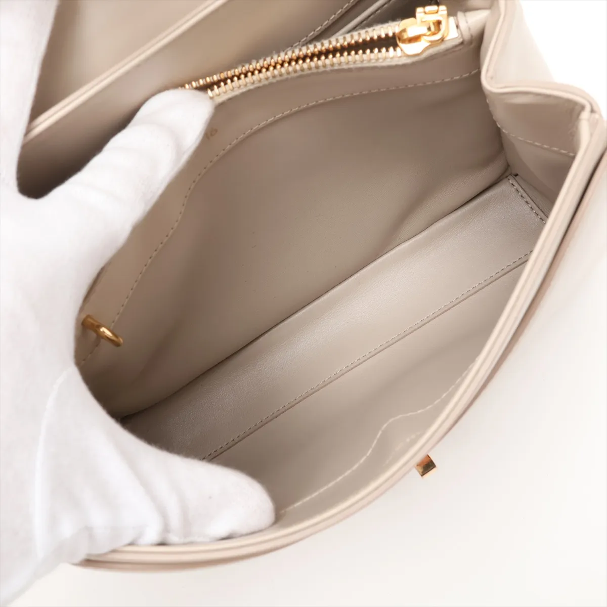 16th Anniversary Small Leather 2-Way Handbag, Beige — view 9