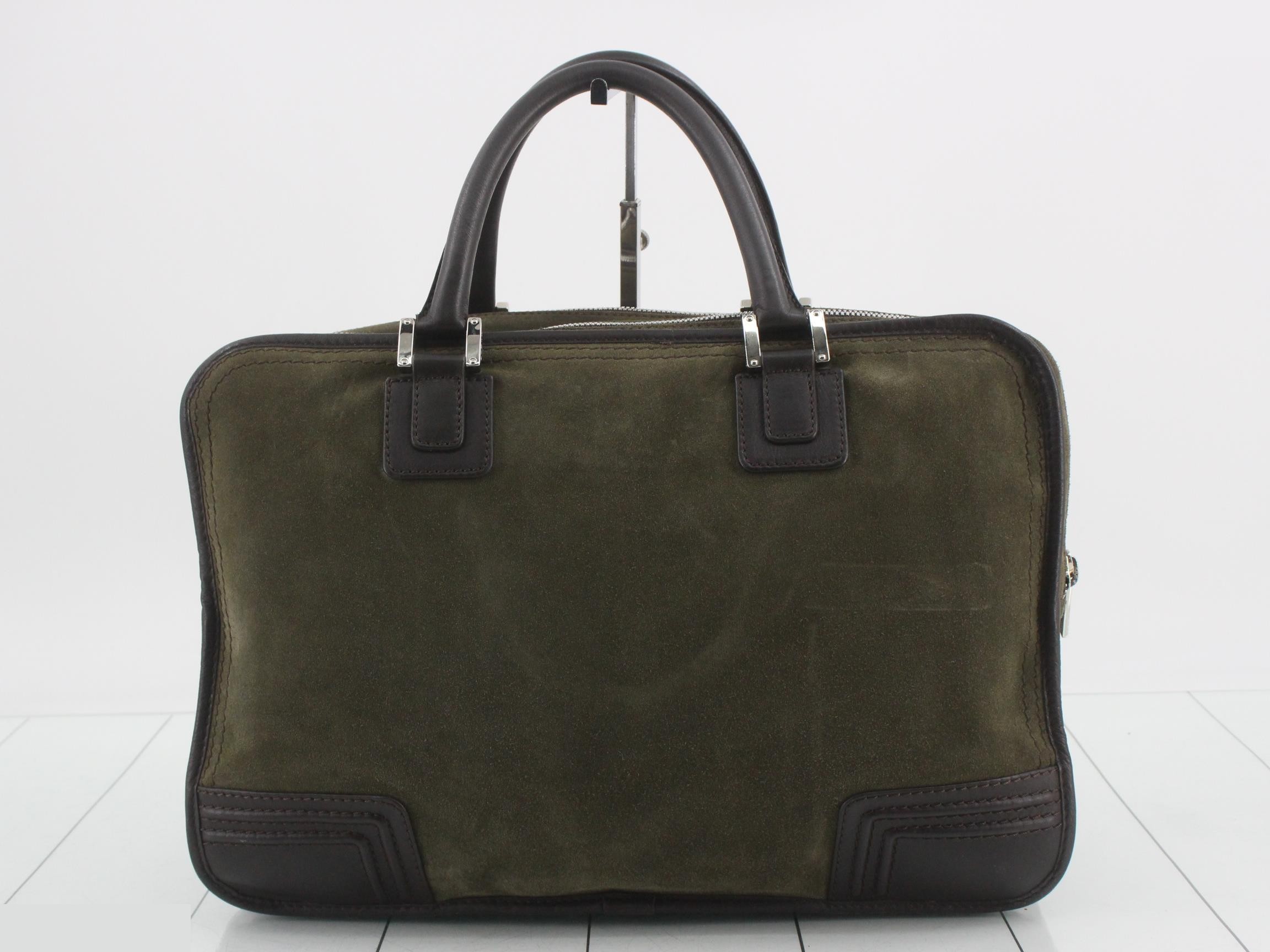 Amazona 40 Suede/Leather Handbag, Khaki/Dark Brown — view 2