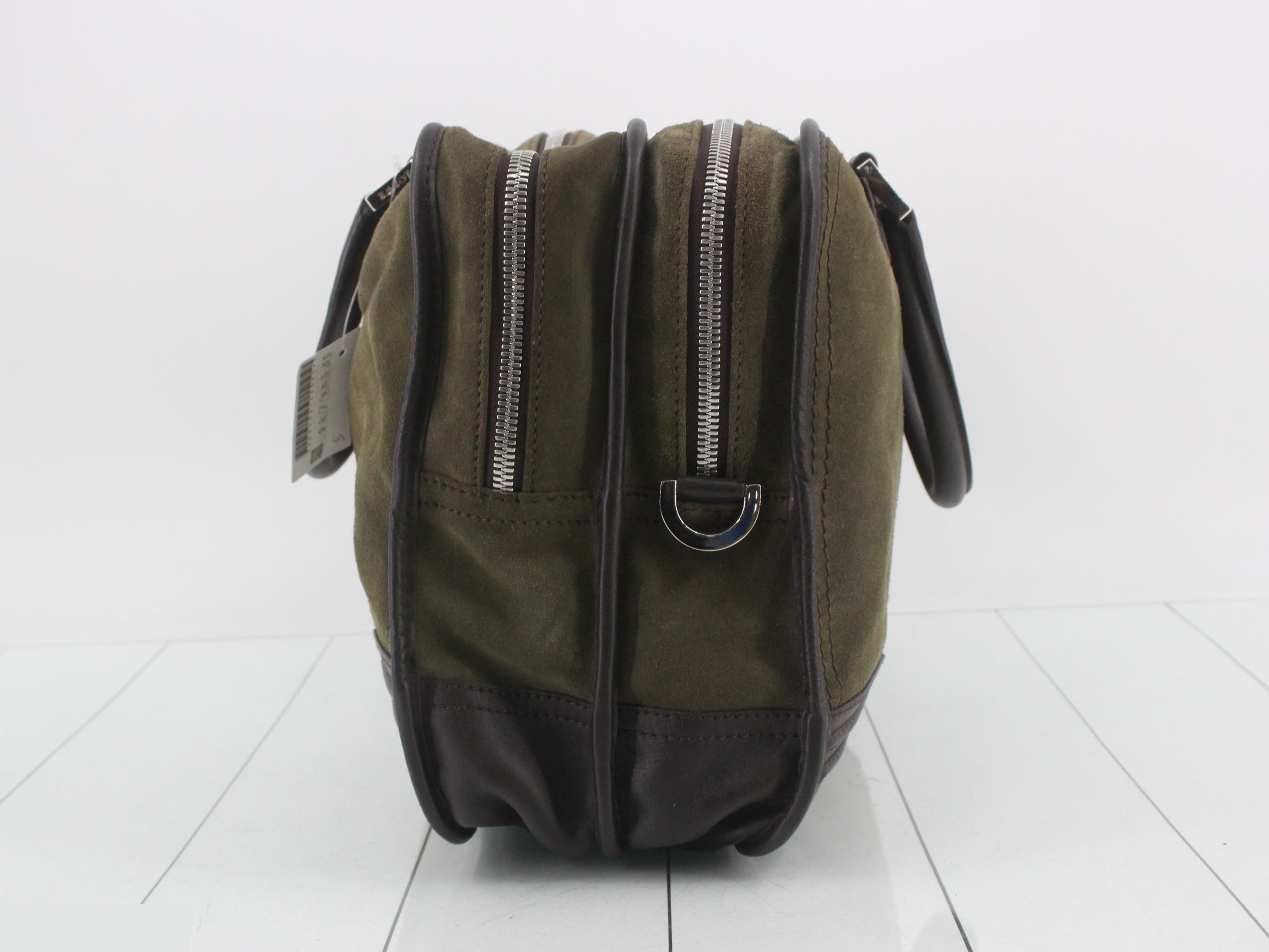 Amazona 40 Suede/Leather Handbag, Khaki/Dark Brown — view 3