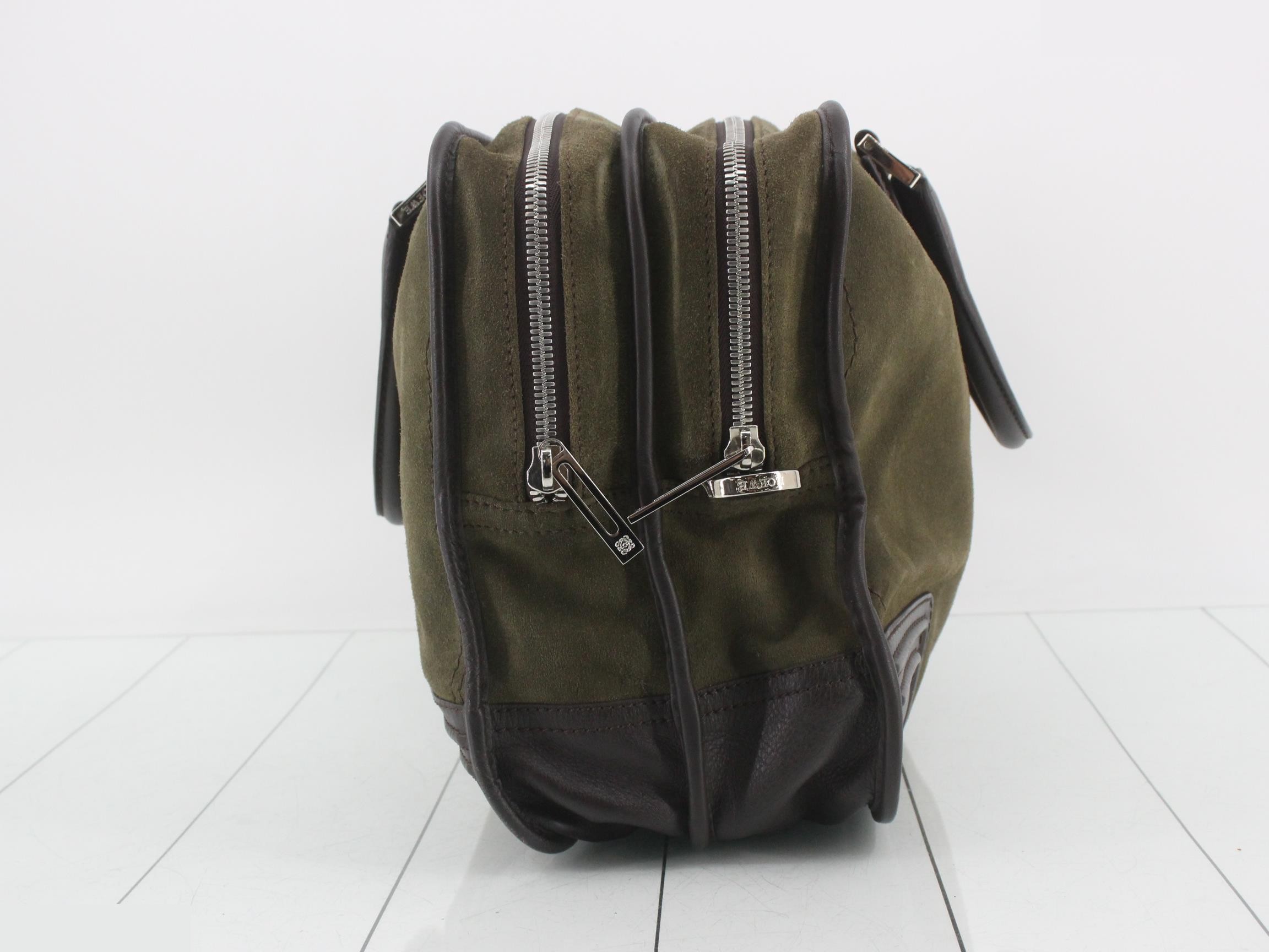 Amazona 40 Suede/Leather Handbag, Khaki/Dark Brown — view 4