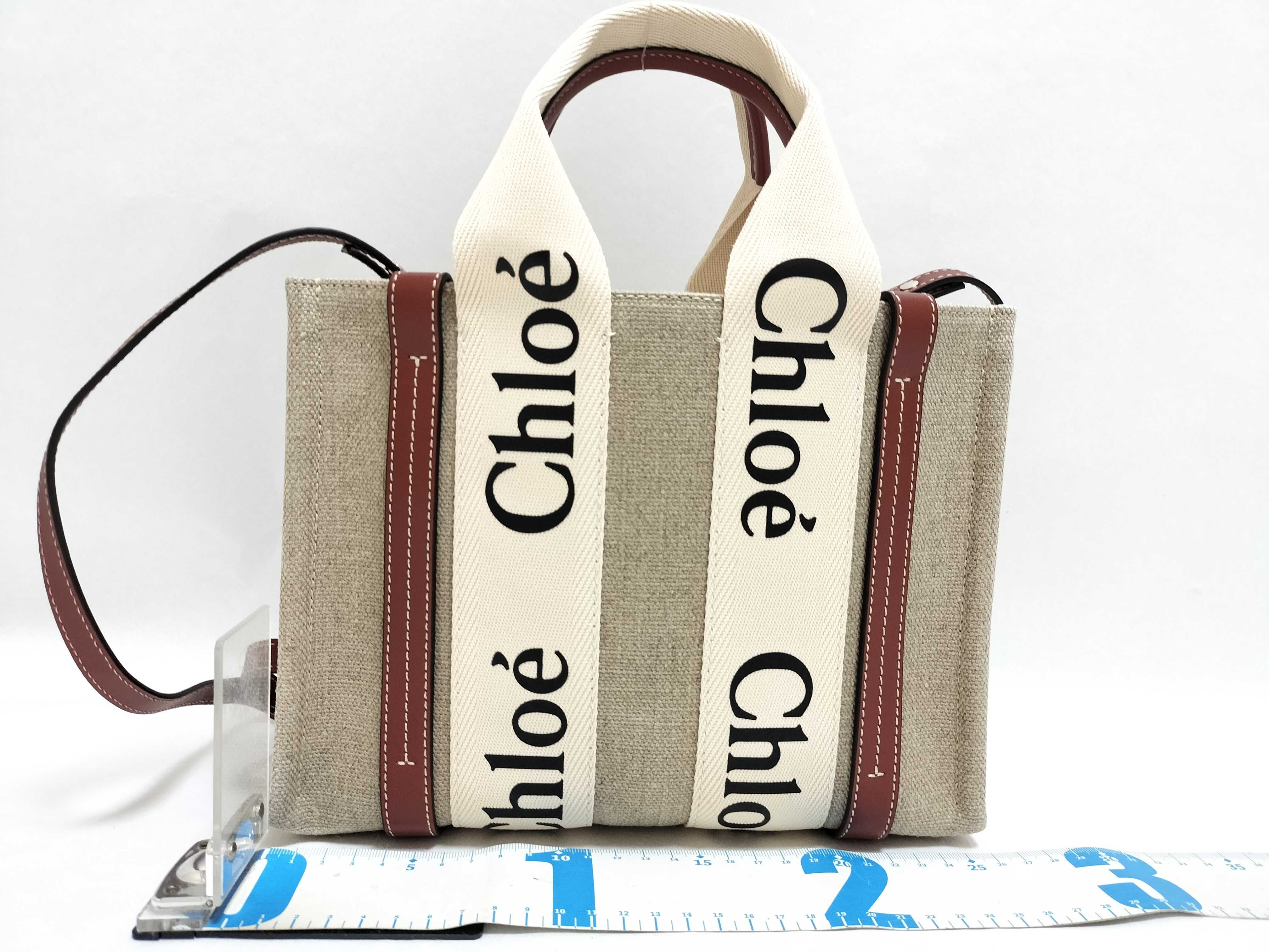 Woody Small Canvas x Leather 2-Way Handbag, Beige x Brown — view 2