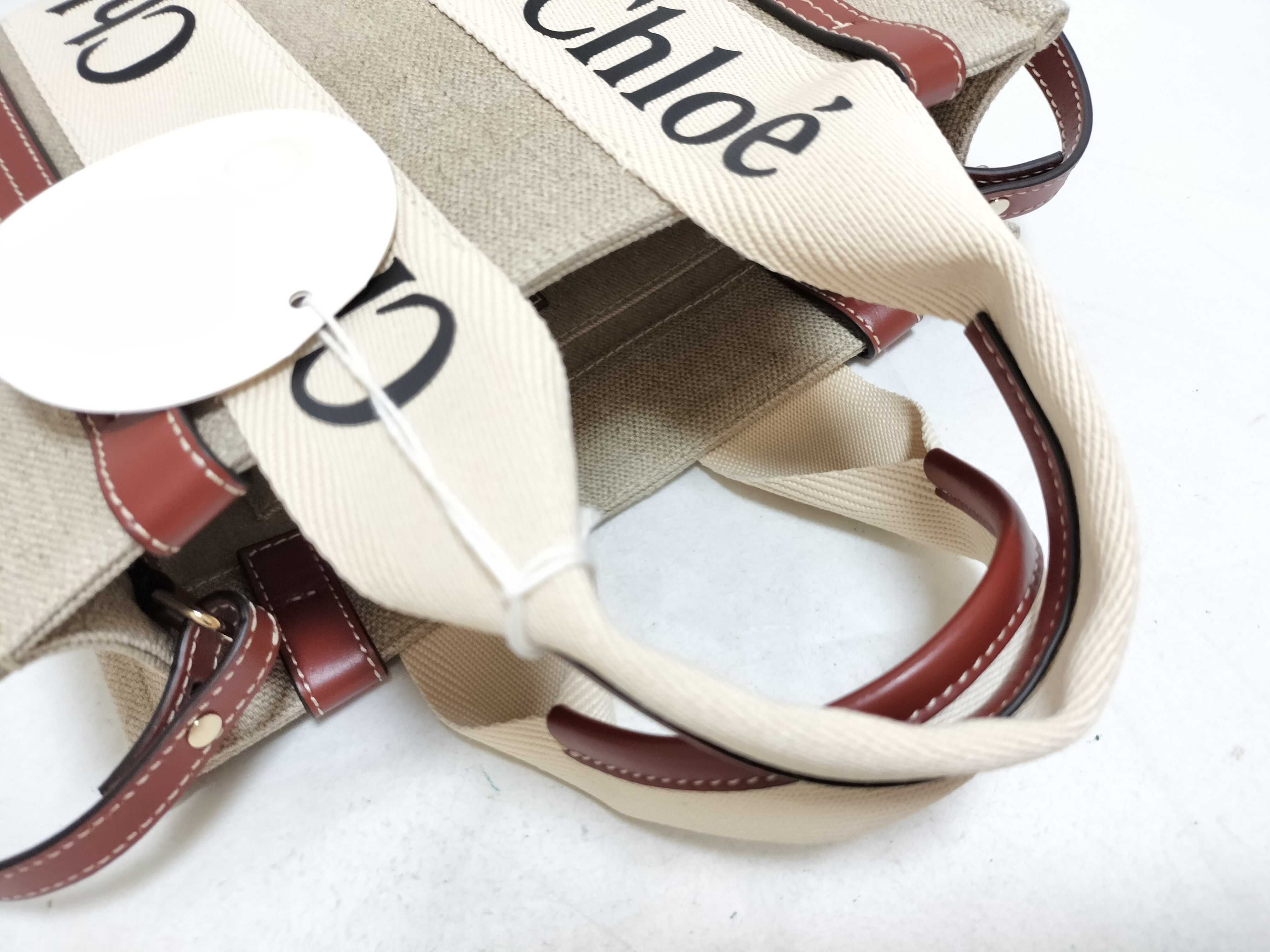 Woody Small Canvas x Leather 2-Way Handbag, Beige x Brown — view 3