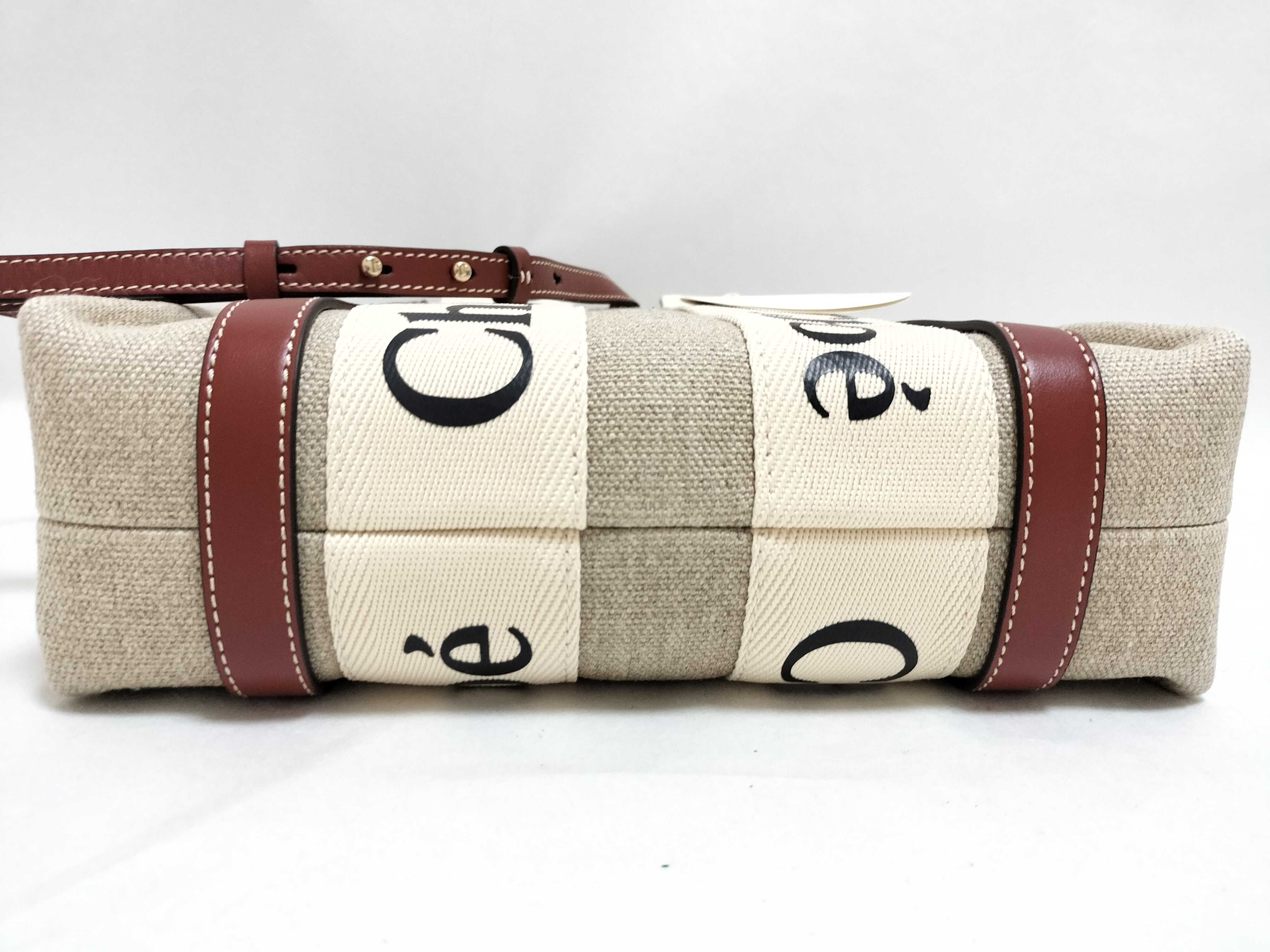 Woody Small Canvas x Leather 2-Way Handbag, Beige x Brown — view 8
