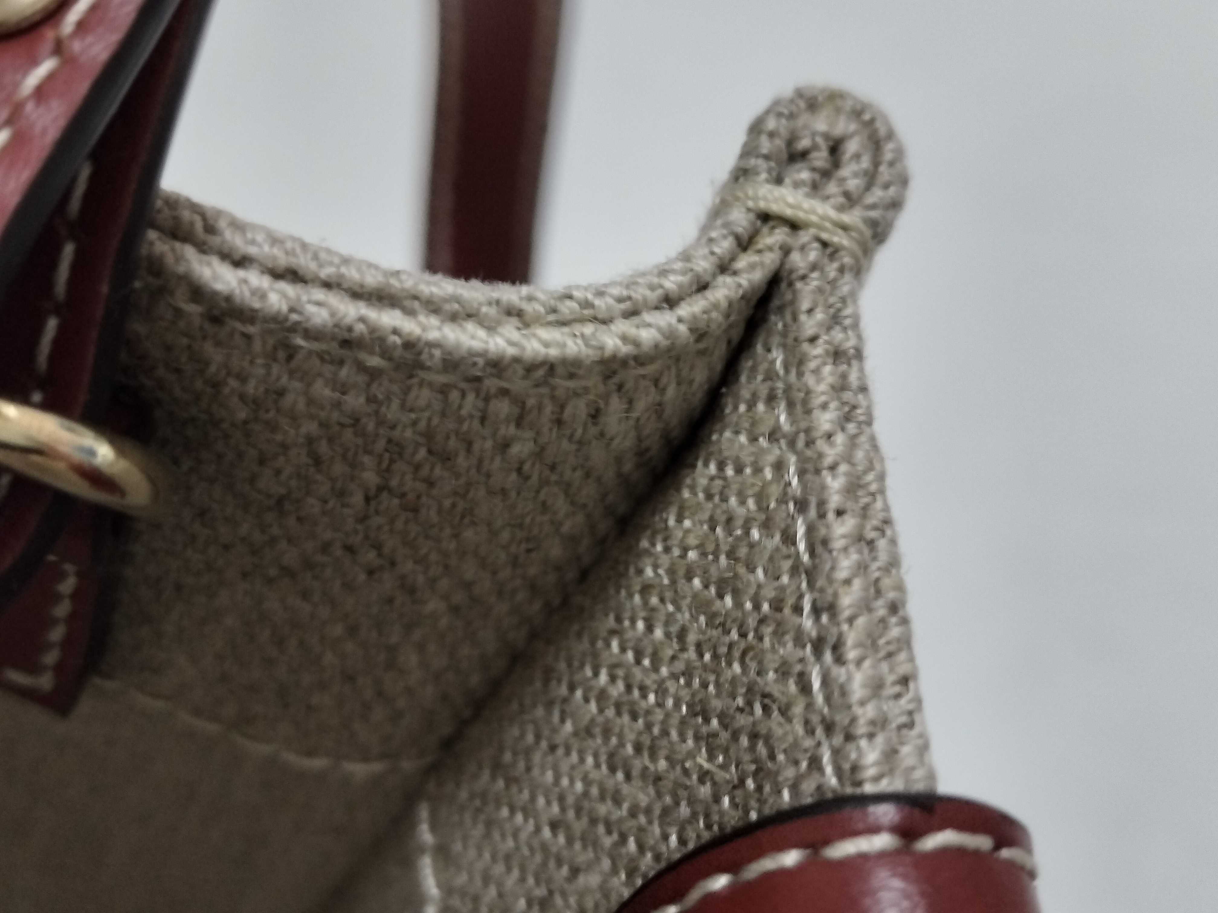Woody Small Canvas x Leather 2-Way Handbag, Beige x Brown — view 9