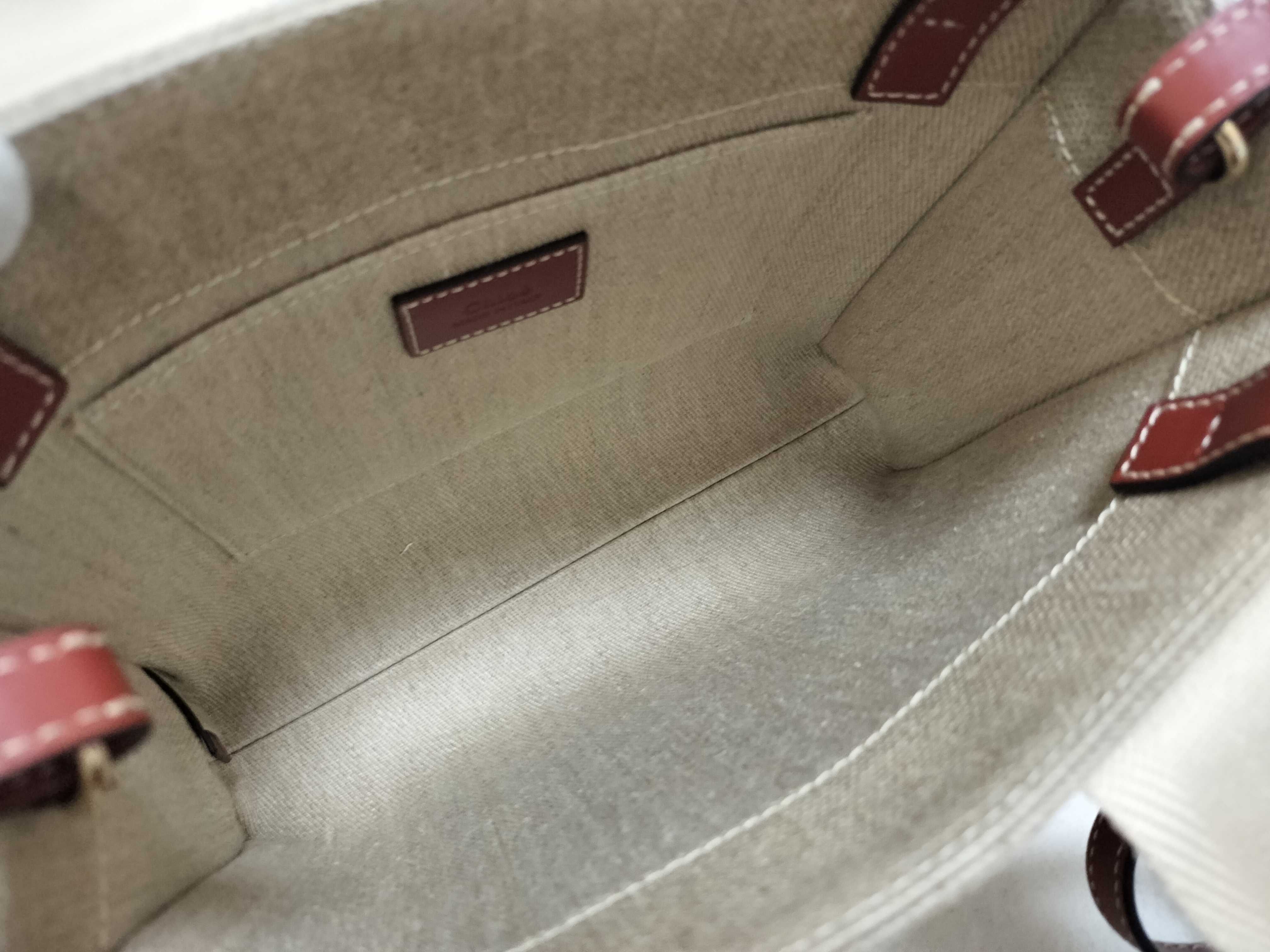 Woody Small Canvas x Leather 2-Way Handbag, Beige x Brown — view 10