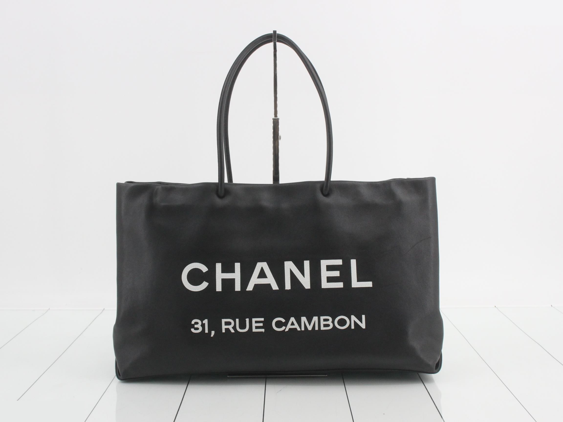 Essential Large Shopper Tote, Lambskin, Black x White, Silver Hardware, Series 12
