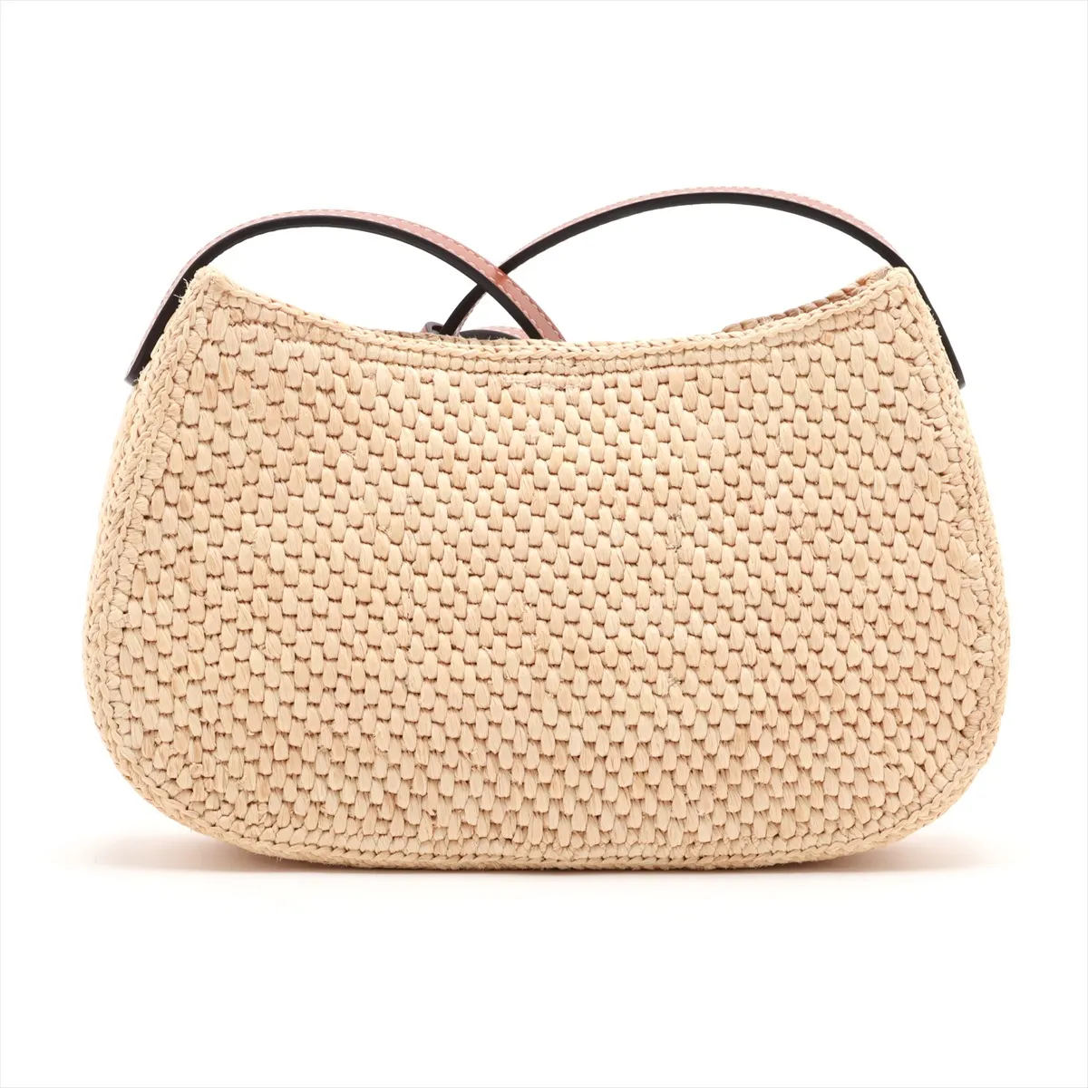 Triomphe Raffia x Leather Shoulder Bag, Beige x Brown — view 2