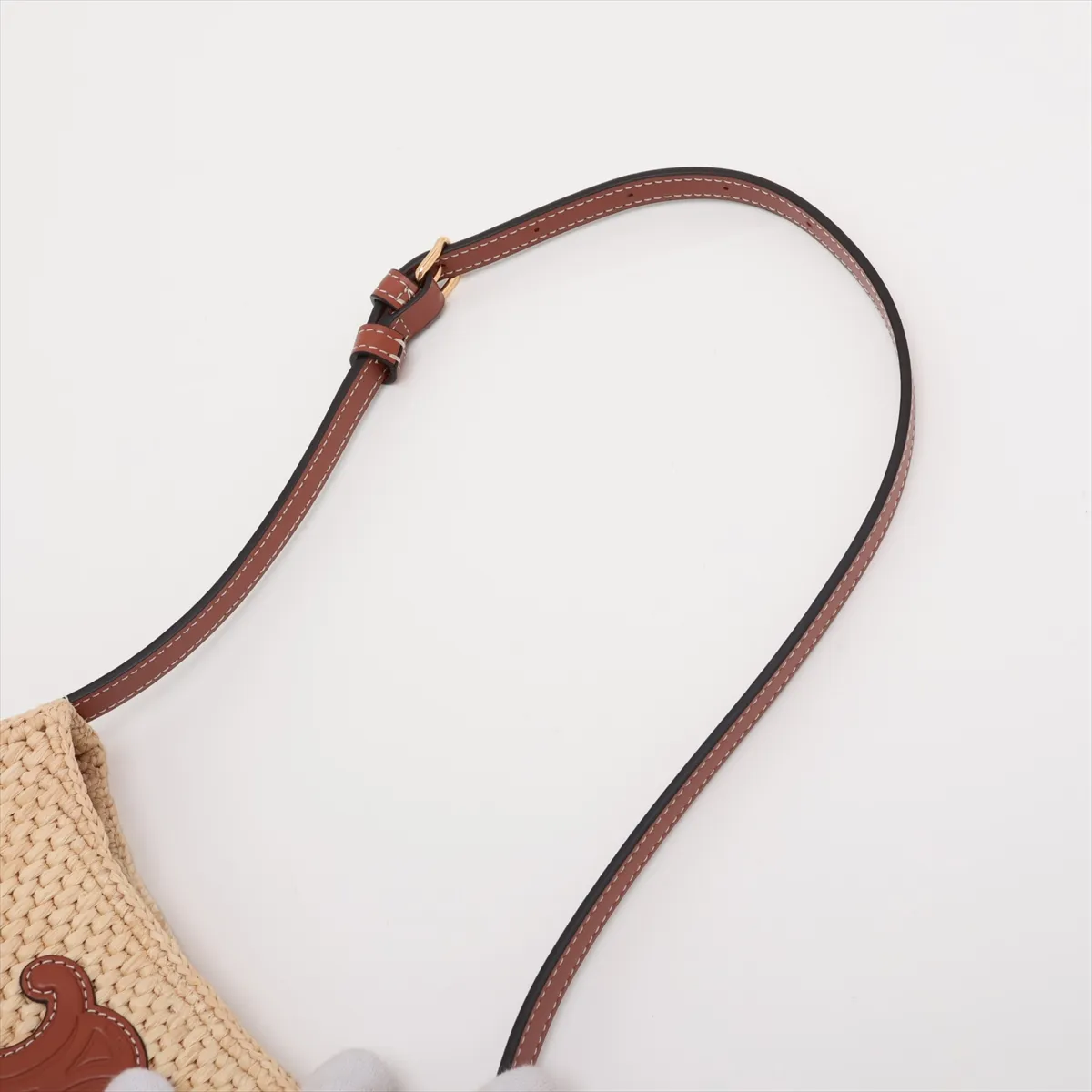 Triomphe Raffia x Leather Shoulder Bag, Beige x Brown — view 5
