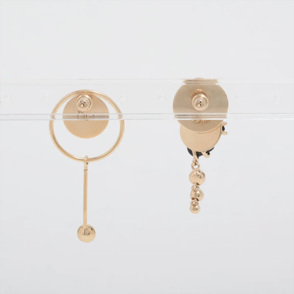 earrings (for both ears), gold-plated with rhinestones and colored stones. Shows wear, tarnishing, — view 2