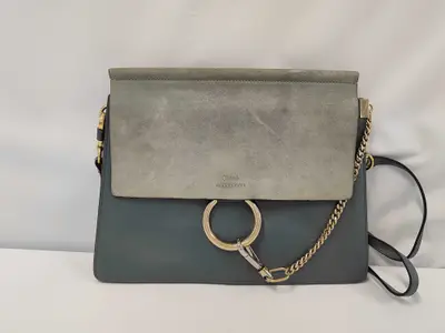 Faye Blue Green Leather Suede Shoulder Bag