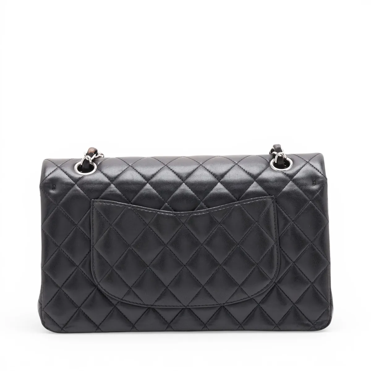 [Individually packaged] Chanel Matelassé 25 Lambskin Double Flap Double Chain Bag, Black with Silver Hardware, 14021356, Serial Number 14, A01112 — view 2