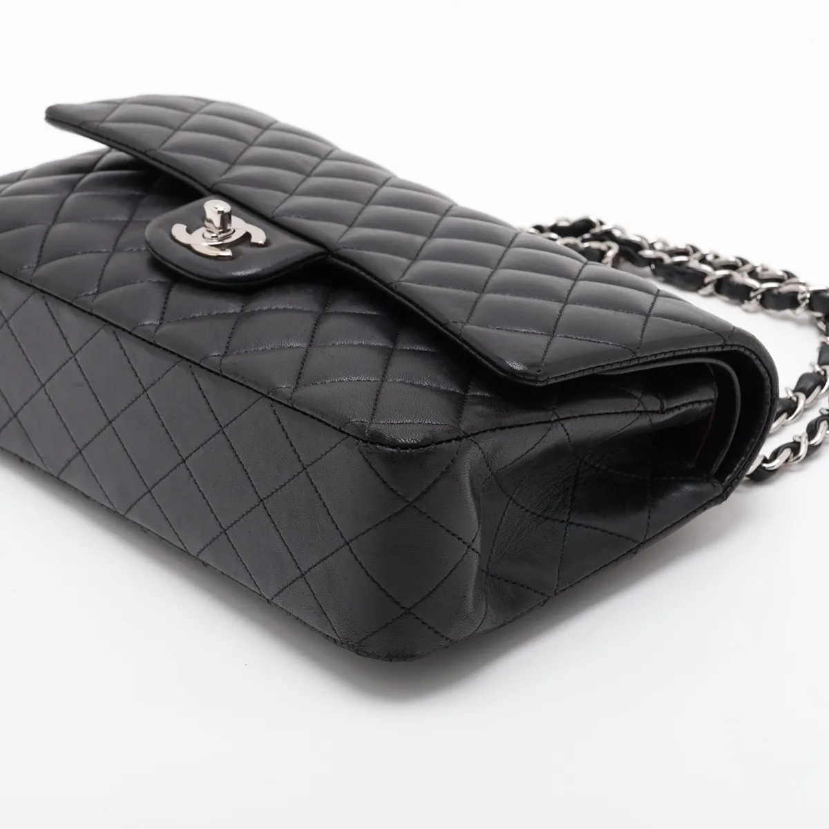 [Individually packaged] Chanel Matelassé 25 Lambskin Double Flap Double Chain Bag, Black with Silver Hardware, 14021356, Serial Number 14, A01112 — view 3