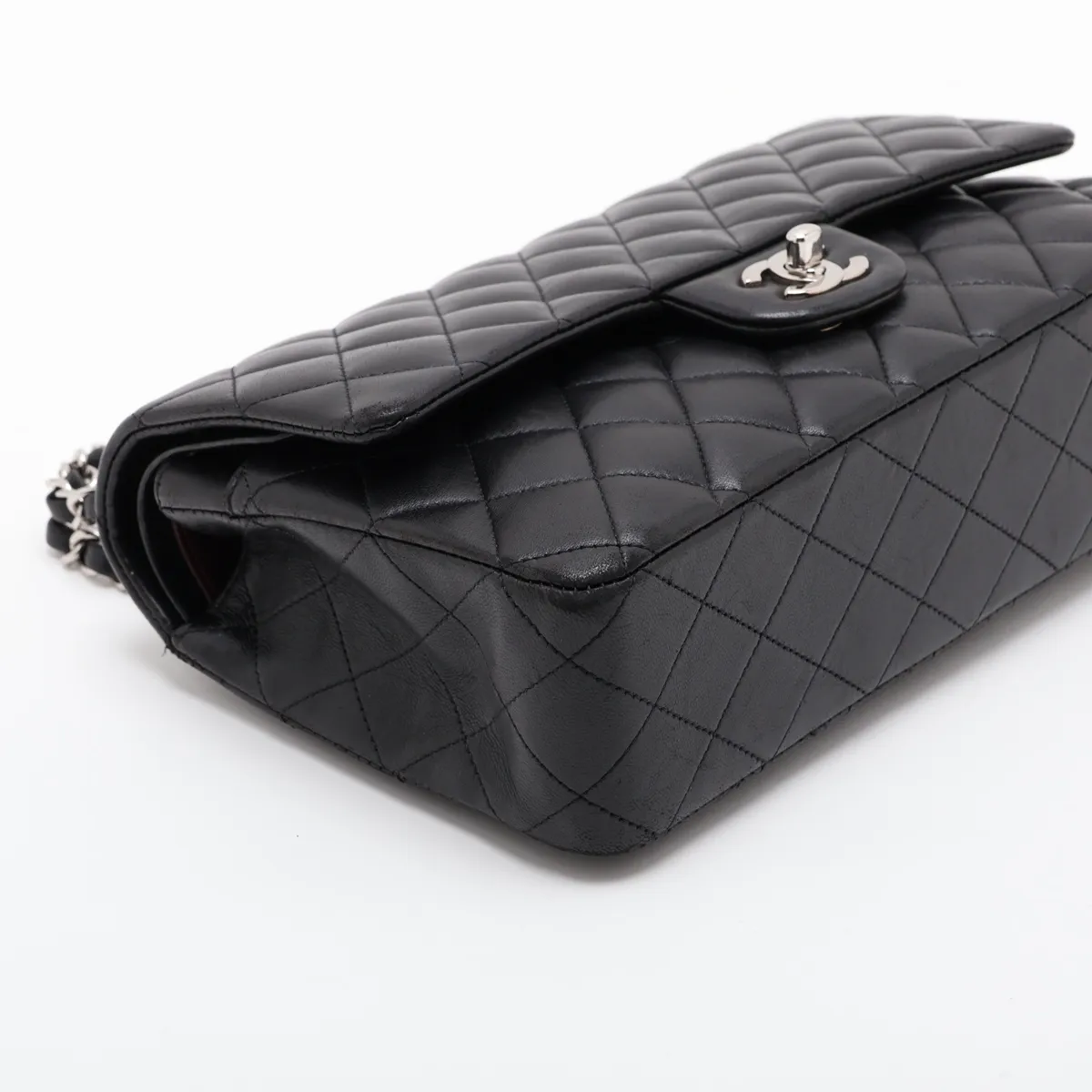 [Individually packaged] Chanel Matelassé 25 Lambskin Double Flap Double Chain Bag, Black with Silver Hardware, 14021356, Serial Number 14, A01112 — view 4