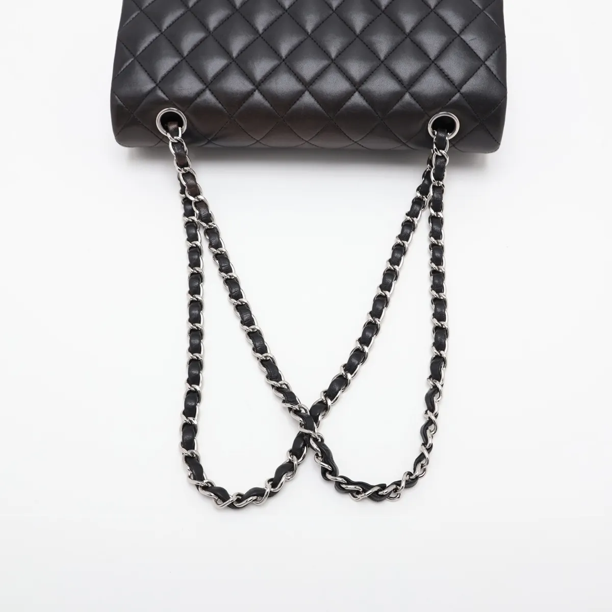 [Individually packaged] Chanel Matelassé 25 Lambskin Double Flap Double Chain Bag, Black with Silver Hardware, 14021356, Serial Number 14, A01112 — view 5