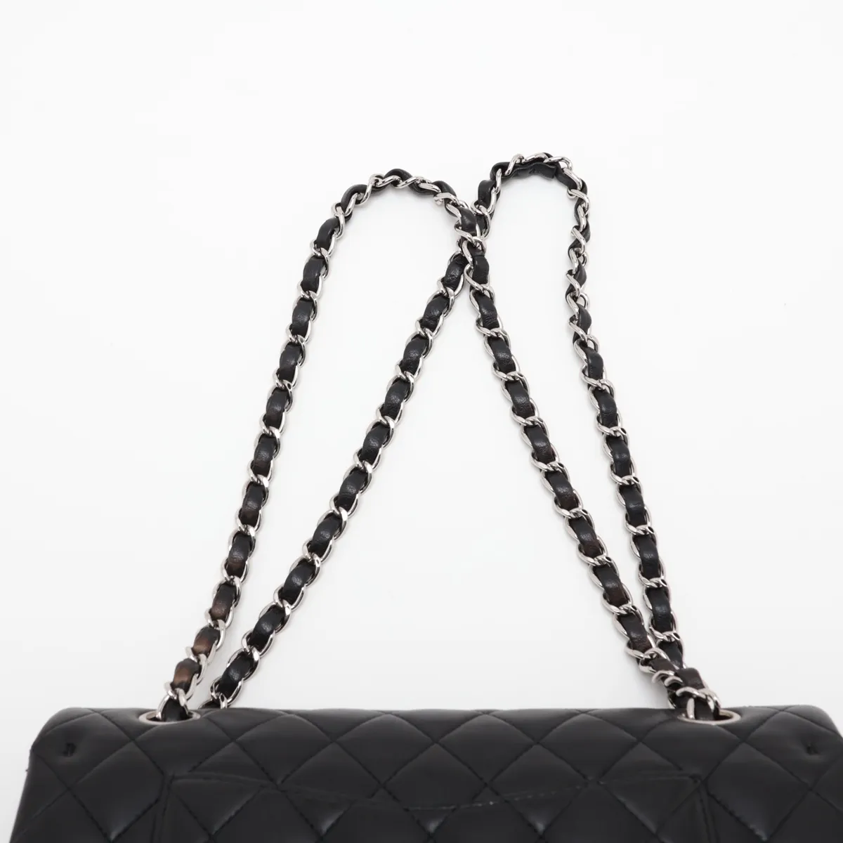 [Individually packaged] Chanel Matelassé 25 Lambskin Double Flap Double Chain Bag, Black with Silver Hardware, 14021356, Serial Number 14, A01112 — view 6