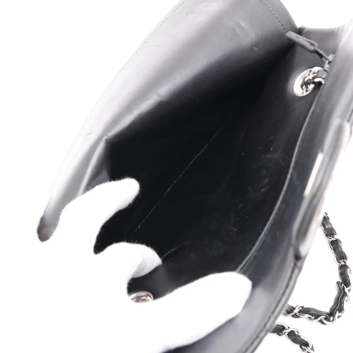 [Individually packaged] Chanel Matelassé 25 Lambskin Double Flap Double Chain Bag, Black with Silver Hardware, 14021356, Serial Number 14, A01112 — view 10