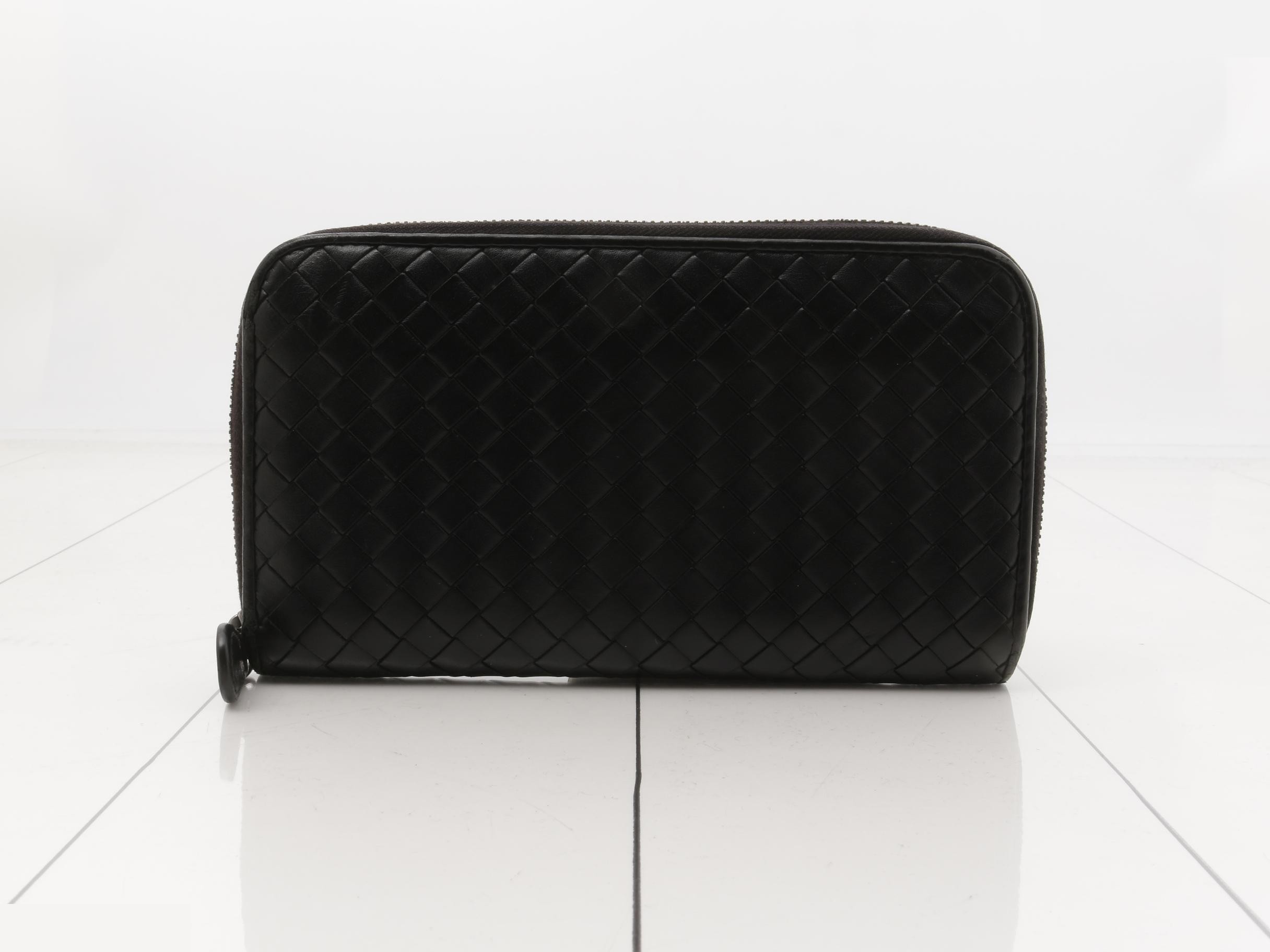Intrecciato Zip-Around Wallet, Black