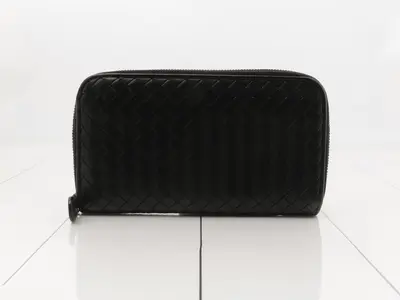 Intrecciato Zip-Around Wallet, Black